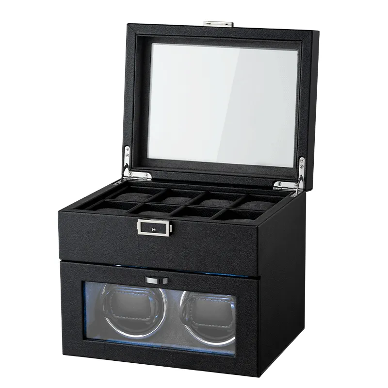 Standing 2-Slot Watch Winder + 8-Slot Storage Box With Light 4