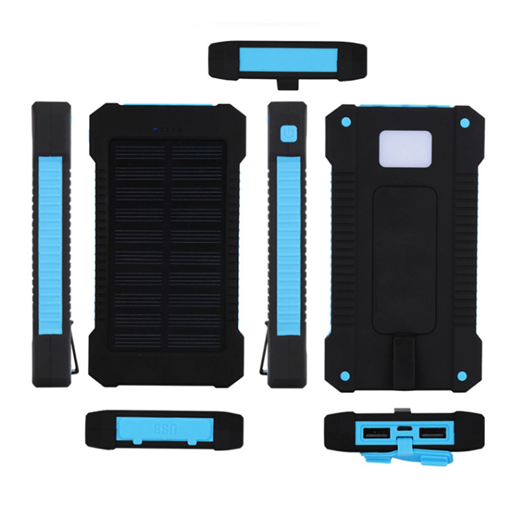 Portable 10000mAh Solar Power Bank w/Dual USB and LED Flashlight 5