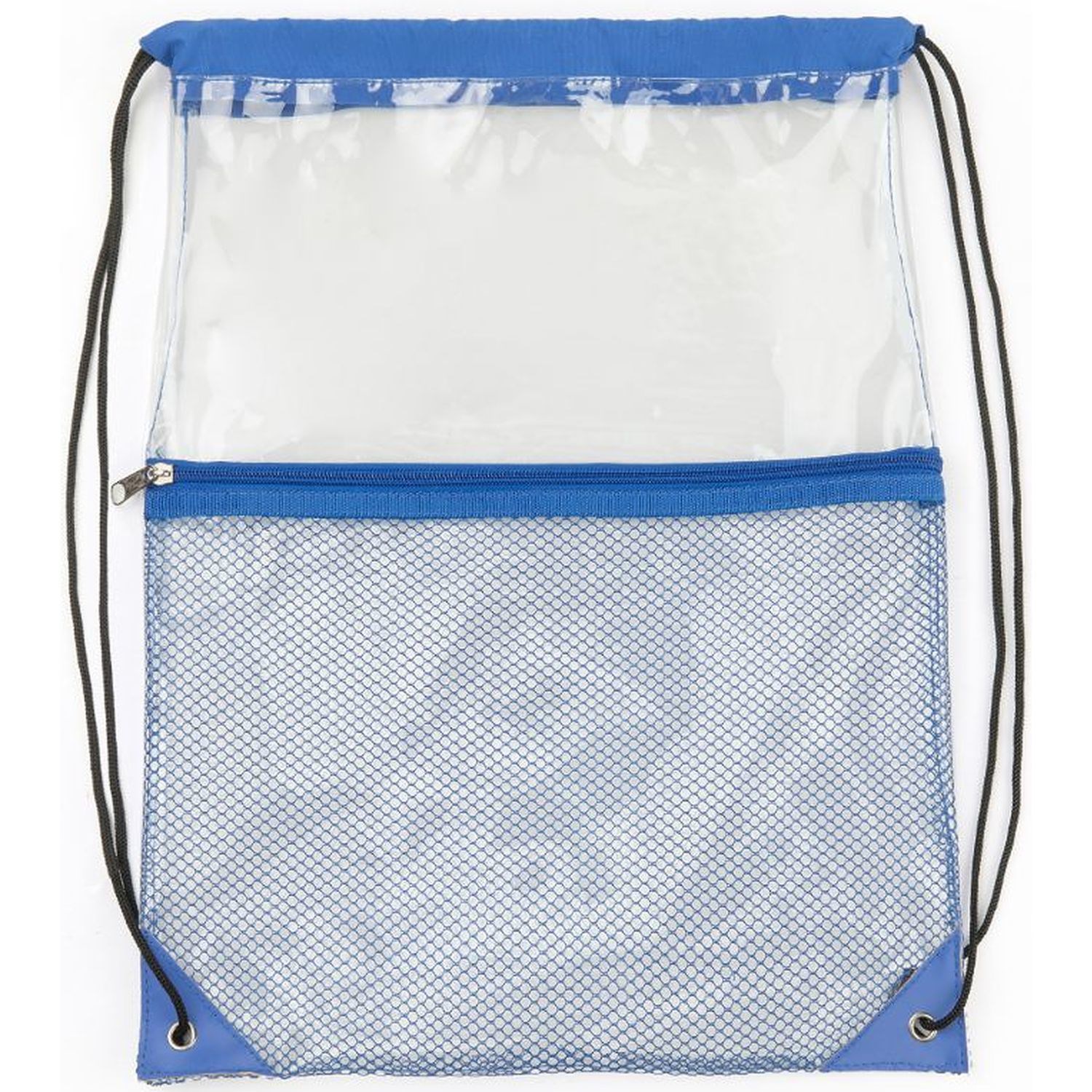 Cinch Sacks Backpack Clear PVC Drawstring Bag with Front Zipper Mesh Pocket 15