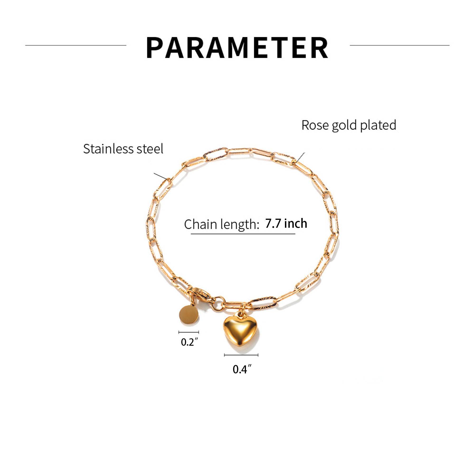Heart Circle Pendant Stainless Steel Bracelet 6