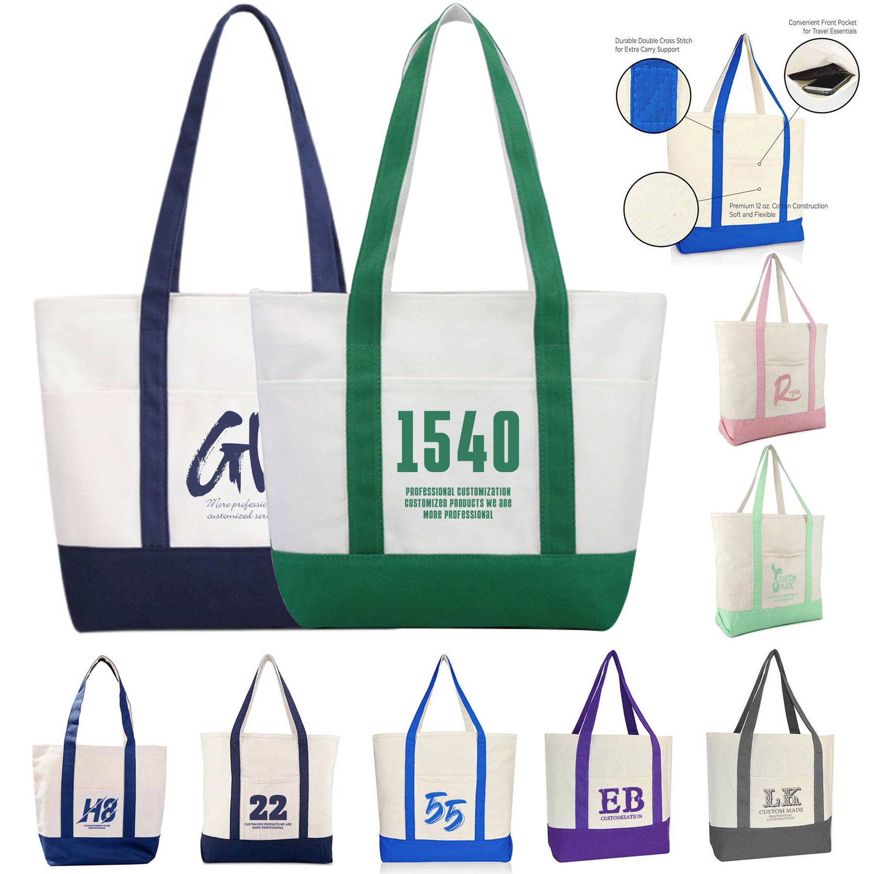 Canvas Tote Bag With Front Pocket, custom tote bag with logo imprint 1