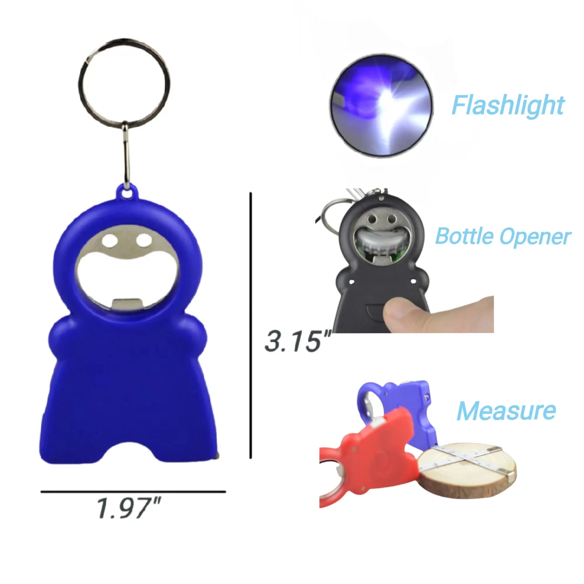 3-in-1 Bottle Opener Flashlight And Tape Measure Keychain 1