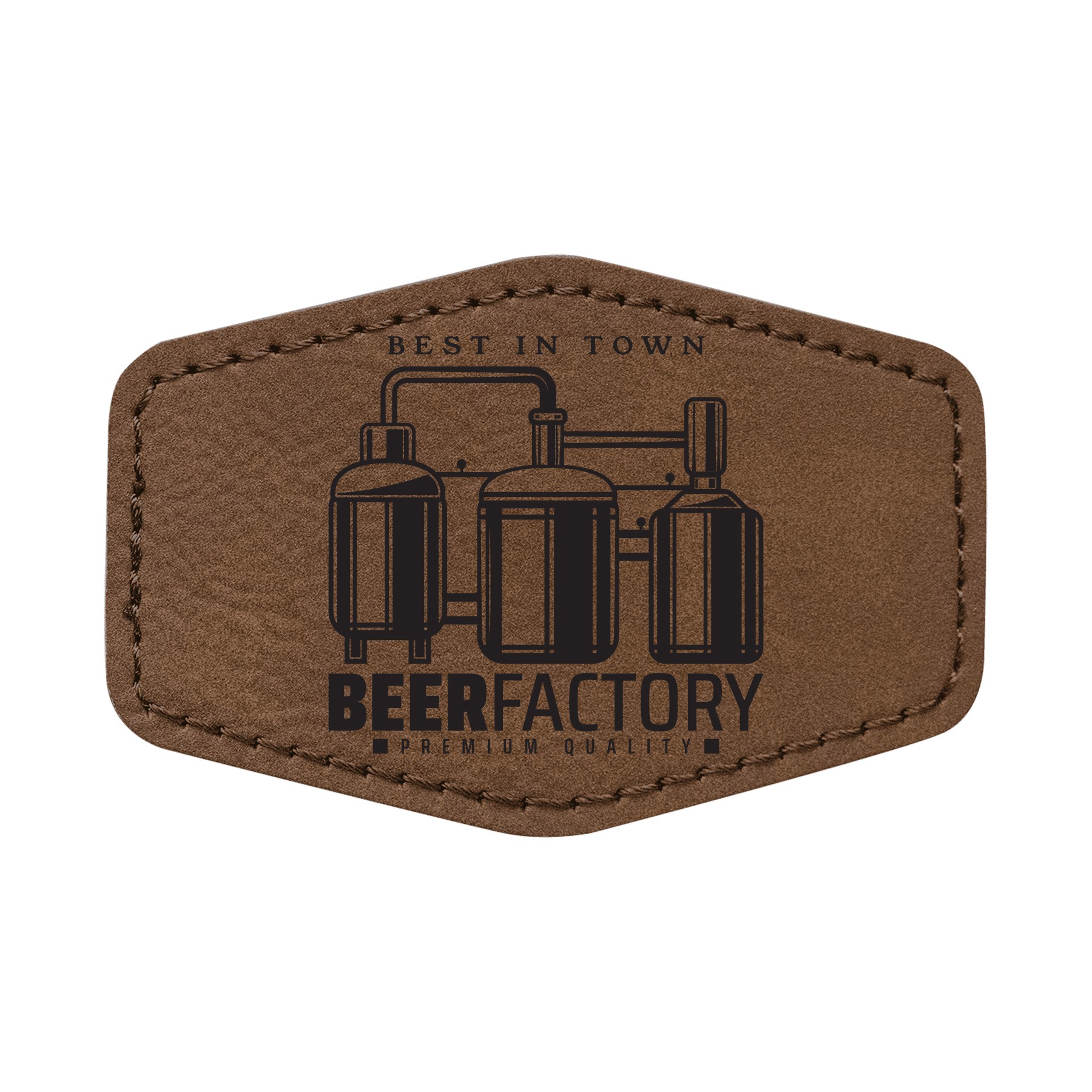 3" x 2" Dark Brown Leatherette Hexagonal Patch with Adhesive