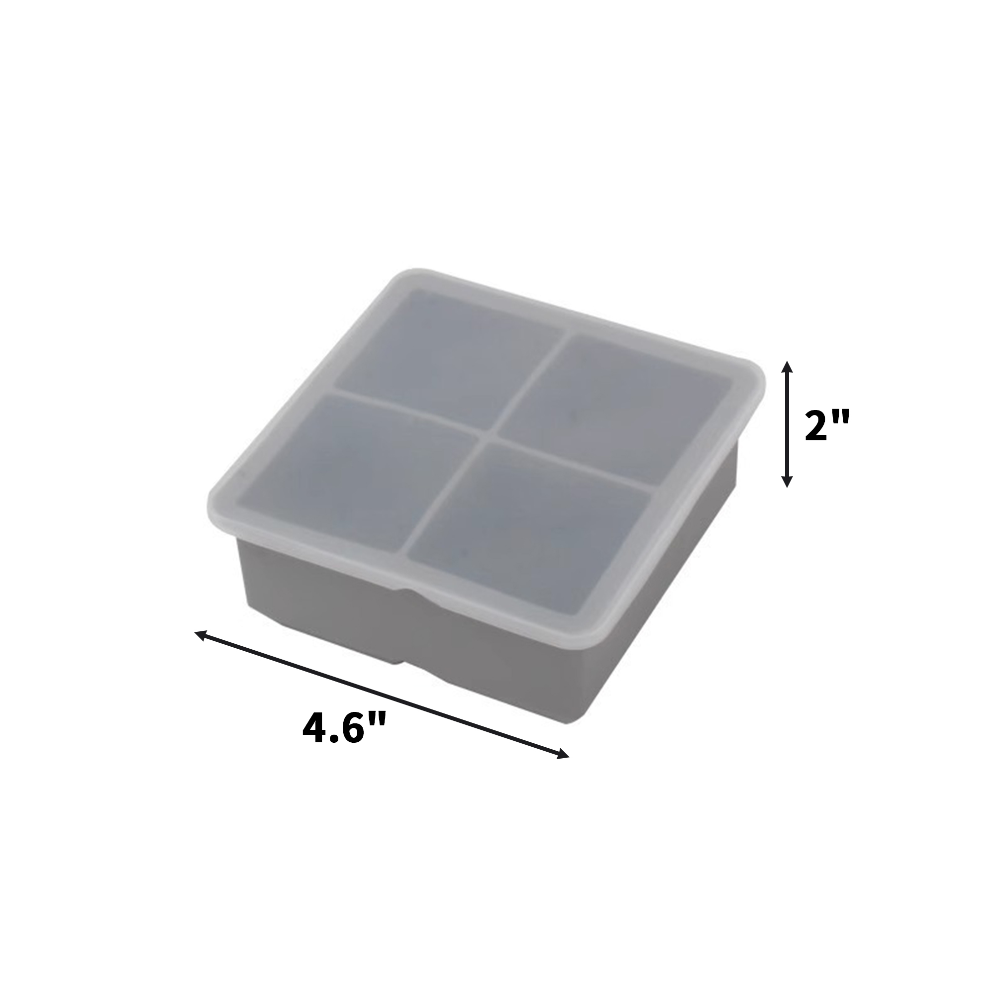 Silicone Extra Large Cube Ice Tray With Protective Lid 4.6" x 4.6" x 2" 7