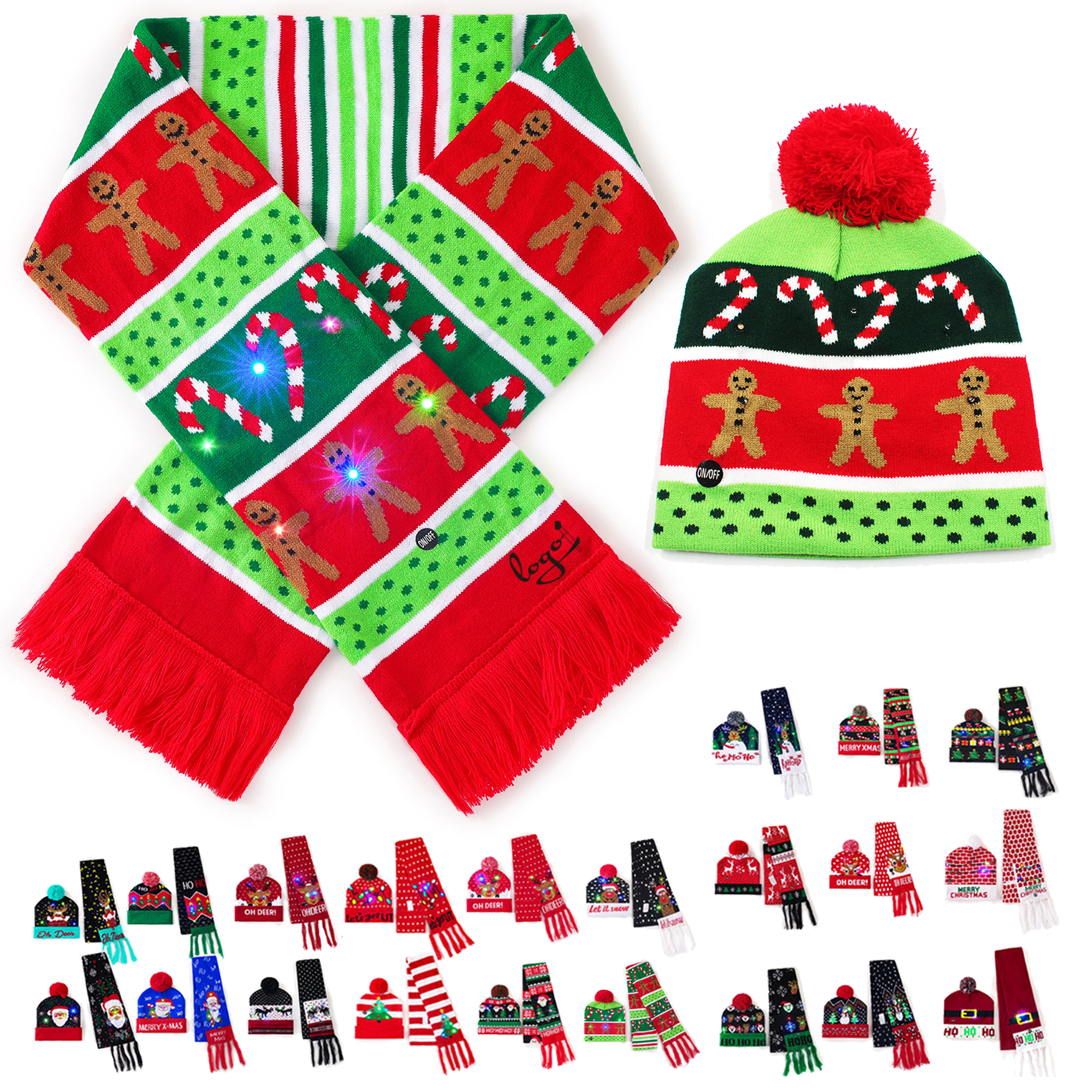 Christmas Gingerbread Scarf & Hat Set with LED Lights 2 Pieces 4