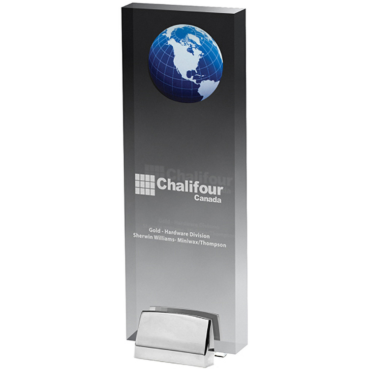 Tall Clear Acrylic Humanity Award with Chrome Base (3 1/2"x 9 1/4"x 3/4") Laser Engraved