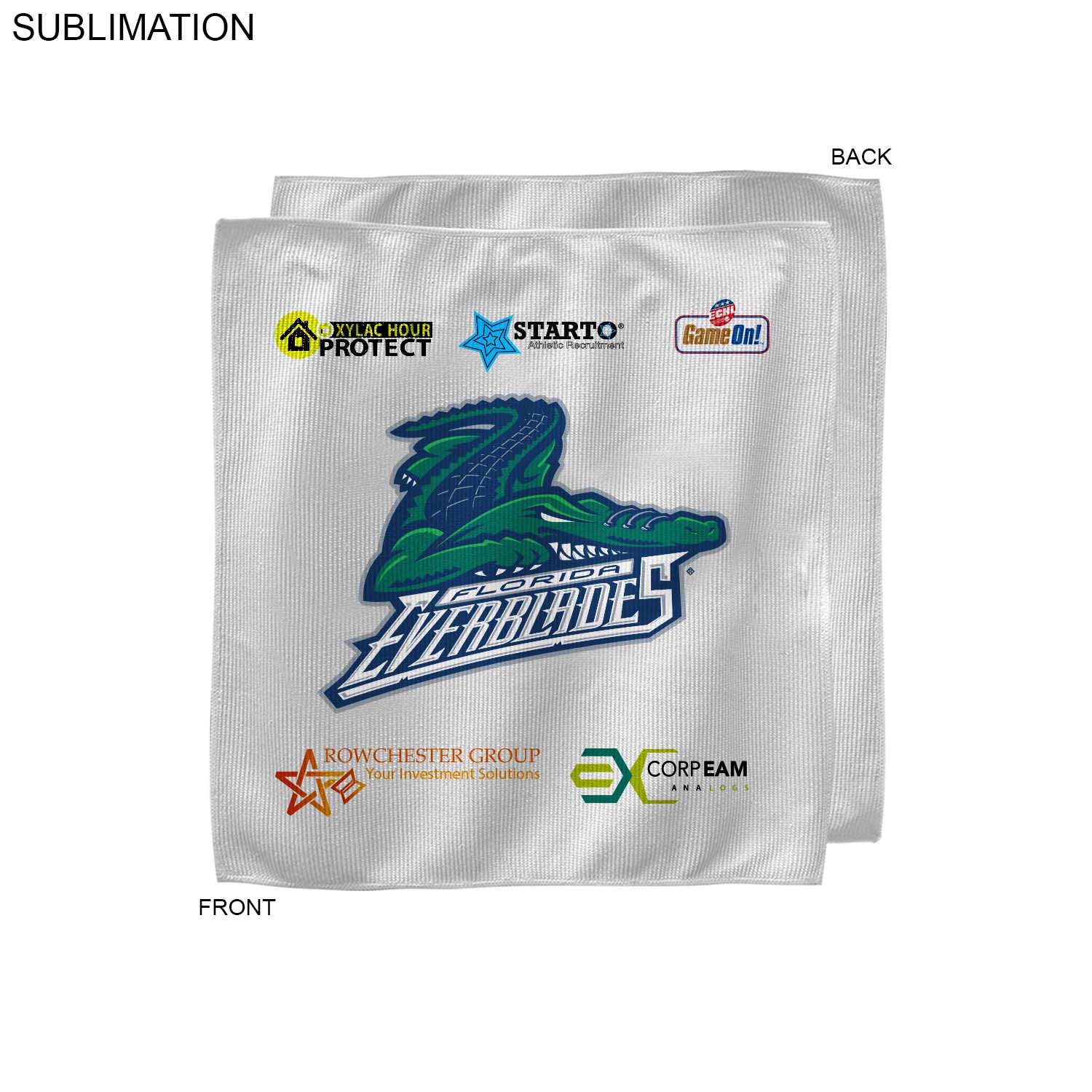 White Microfiber Dri-Lite Terry Sponsorship Rally Towel, 15x15, Sublimated Full color Logos 7