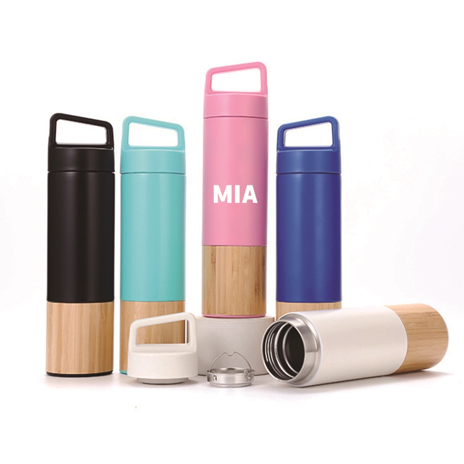 20Oz. Bamboo- Wrapped Insulated Water Bottle With Handle, custom water bottle with logo imprint 3