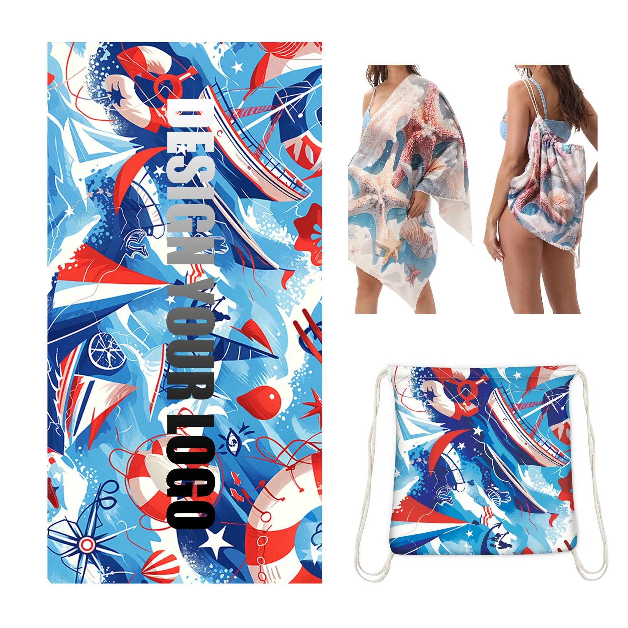 63" Custom Foldable Printed Beach Towel Backpack 2