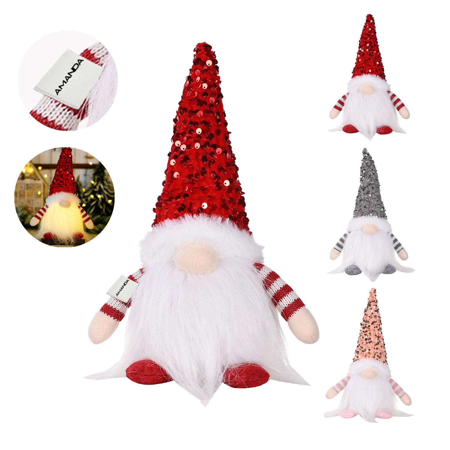 LED-illuminated Lights art faceless Christmas Dwarf Doll 7