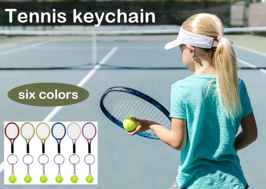 Simulated mini tennis racket keychain 4