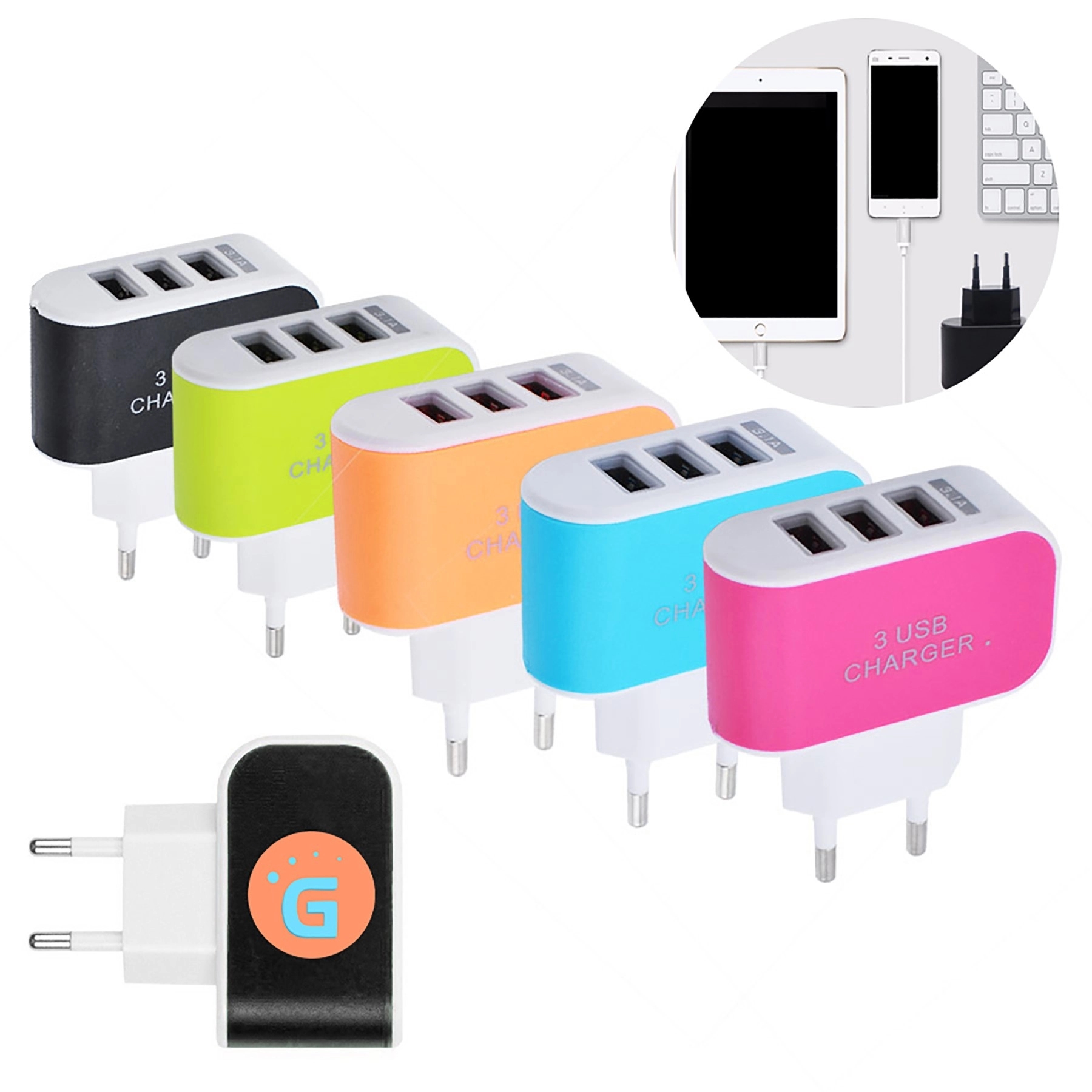 3 port USB Travel Wall Charger 5