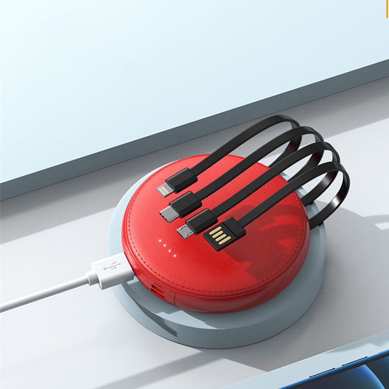 Leather Felt Power Bank w/Built-in Cables 3