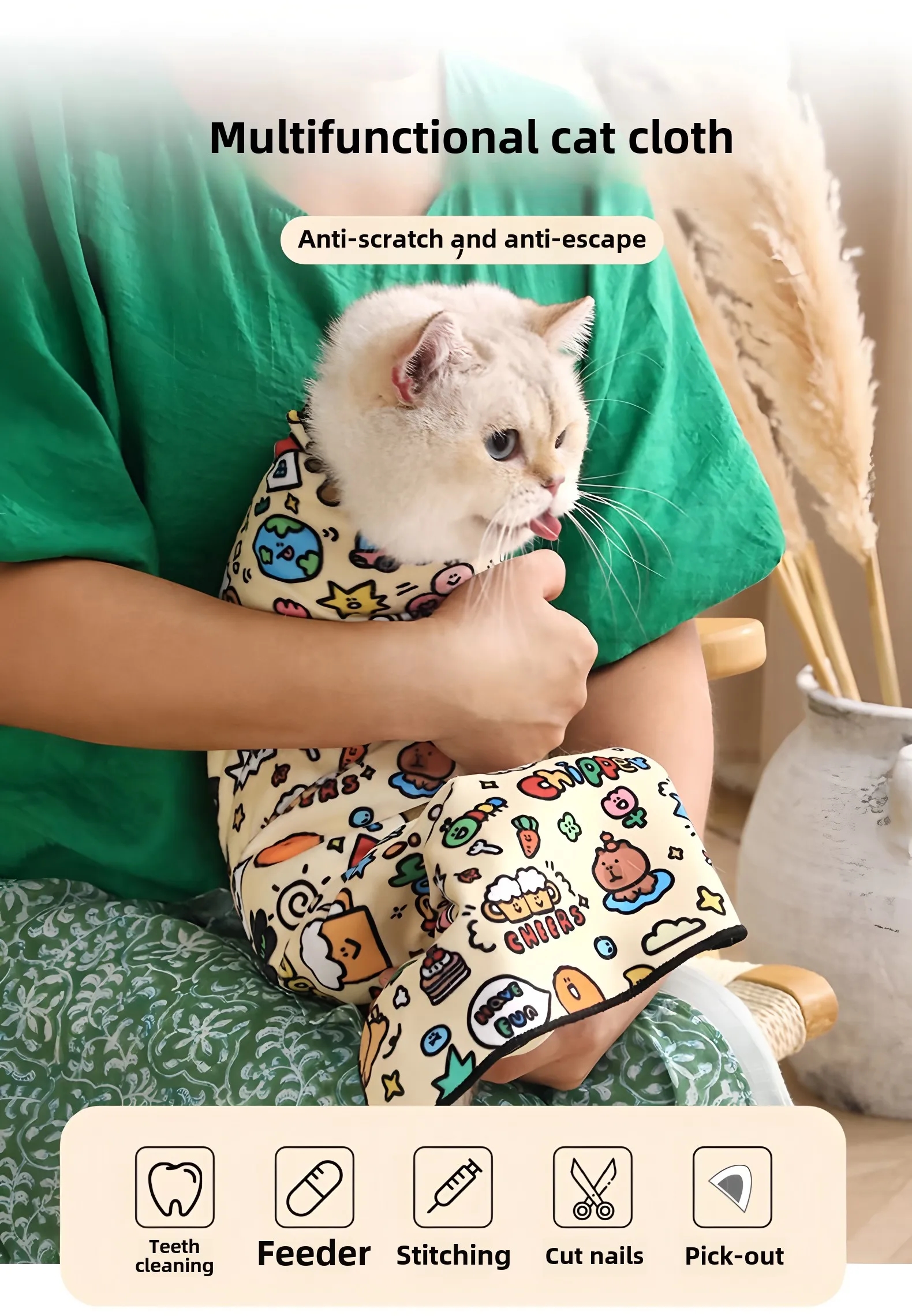 Soft Cat Grooming Wrap for Nail Trimming Vet Visits Anti Scratch Durable Microfiber 4