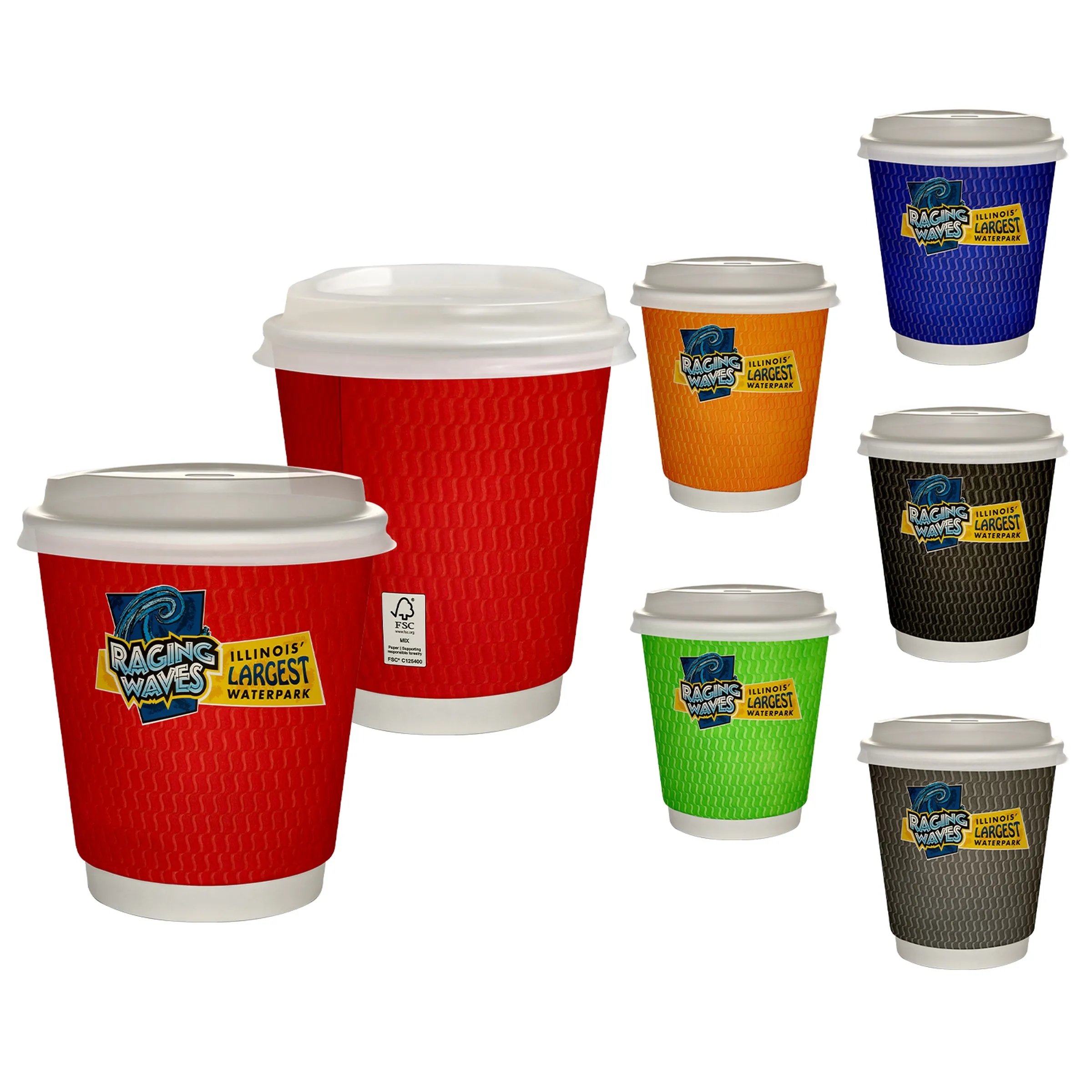 10 oz Full Color Wave Insulated Paper Cup With Lid