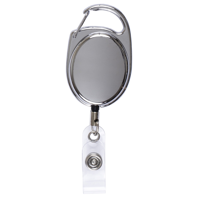 "Pataskala" 30" Cord Shiny Chrome Finish Solid Metal Retractable Badge Reel and Badge Holder with L 6