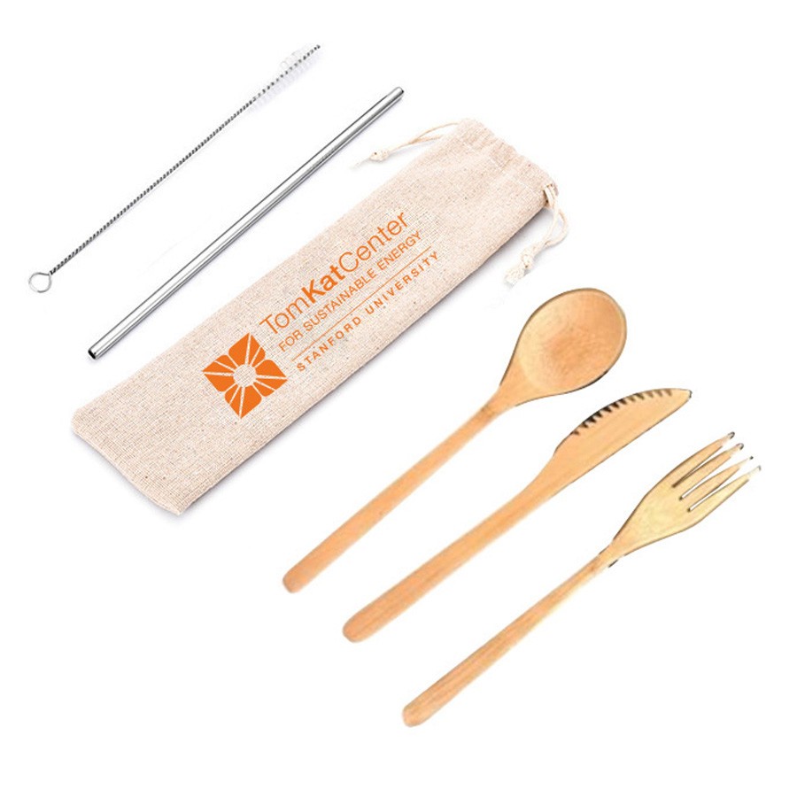 Reusable Eco-Friendly Bamboo Utensil Set with Metal Straw and Bag 4