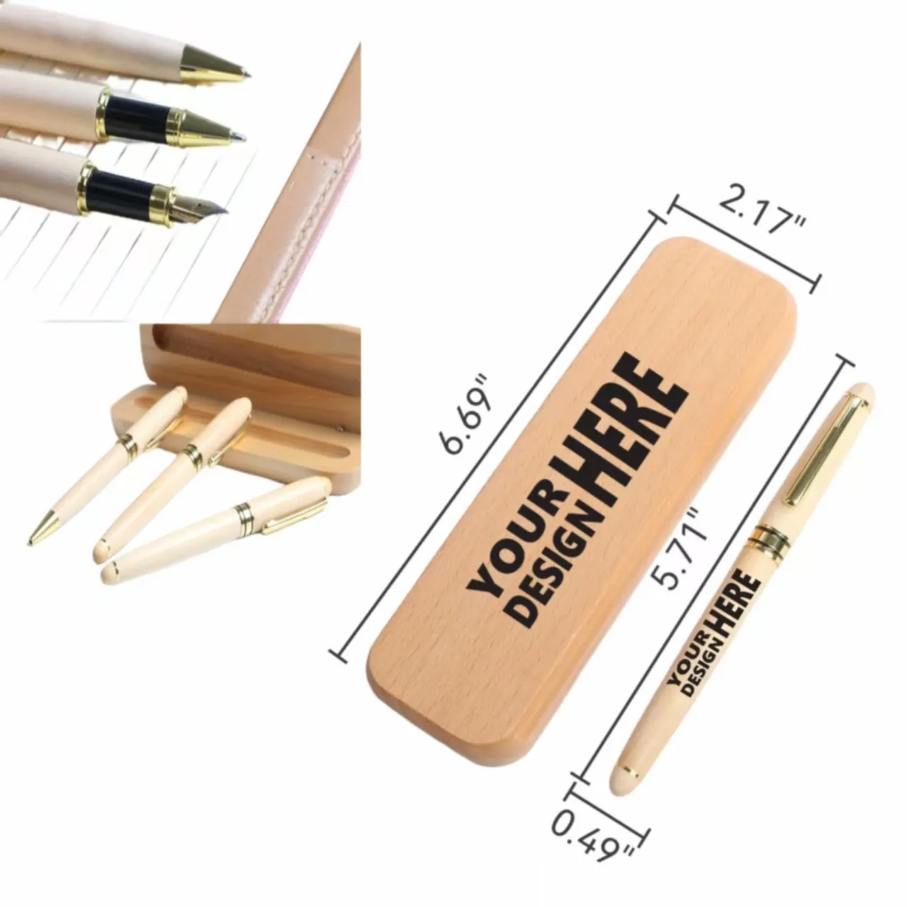 Maple Wood Pen Set - Custom Engraved Ballpoint Fountain Sign 3