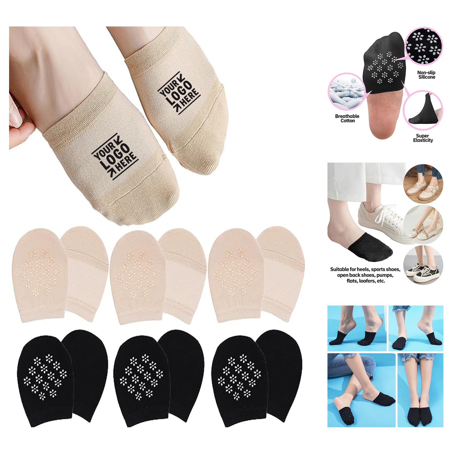 2023 Upgrade Mesh Toe Topper Liner Socks Breathable Odor-proof No Show Half Socks 1