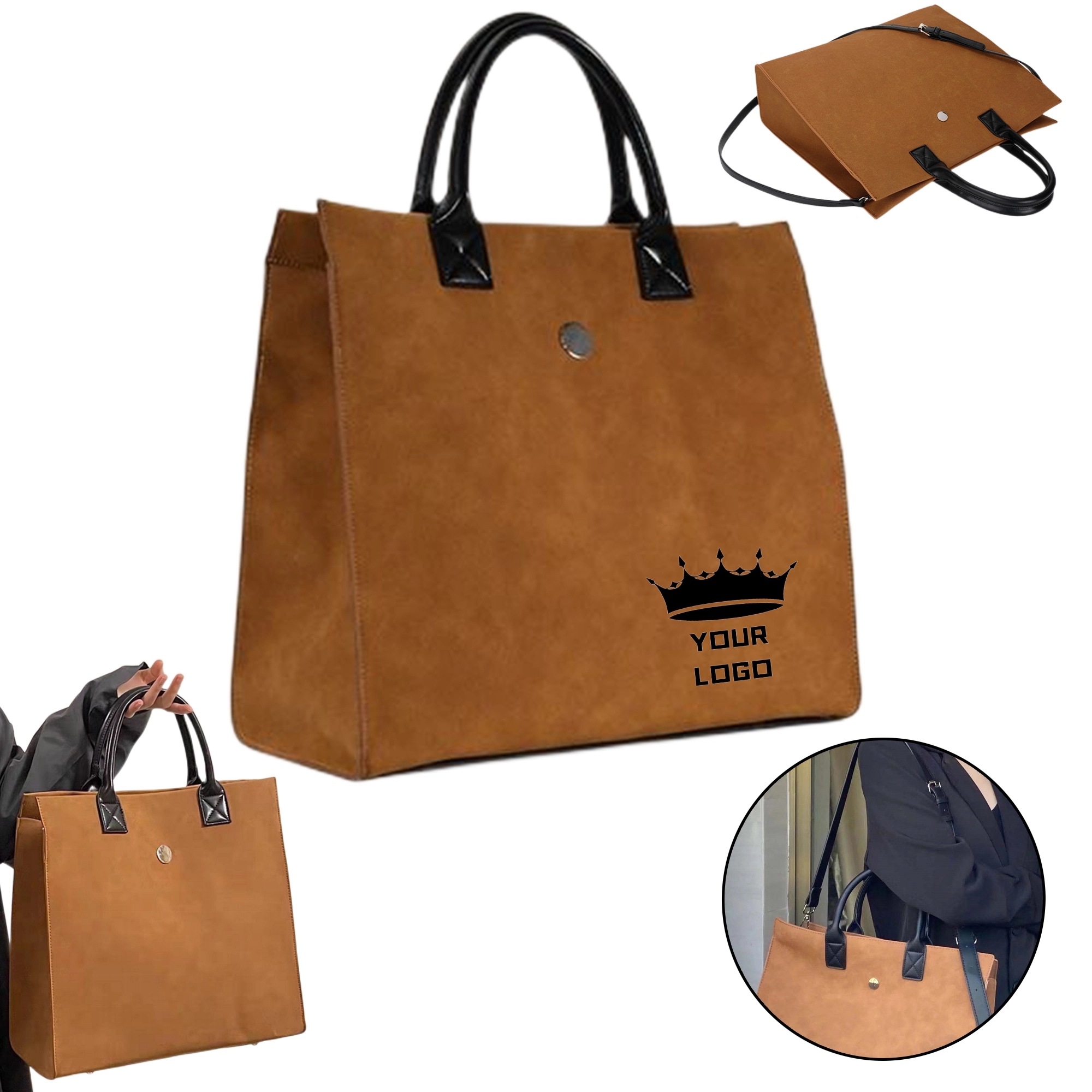 Suede Tote Bag, custom tote bag with logo imprint 2