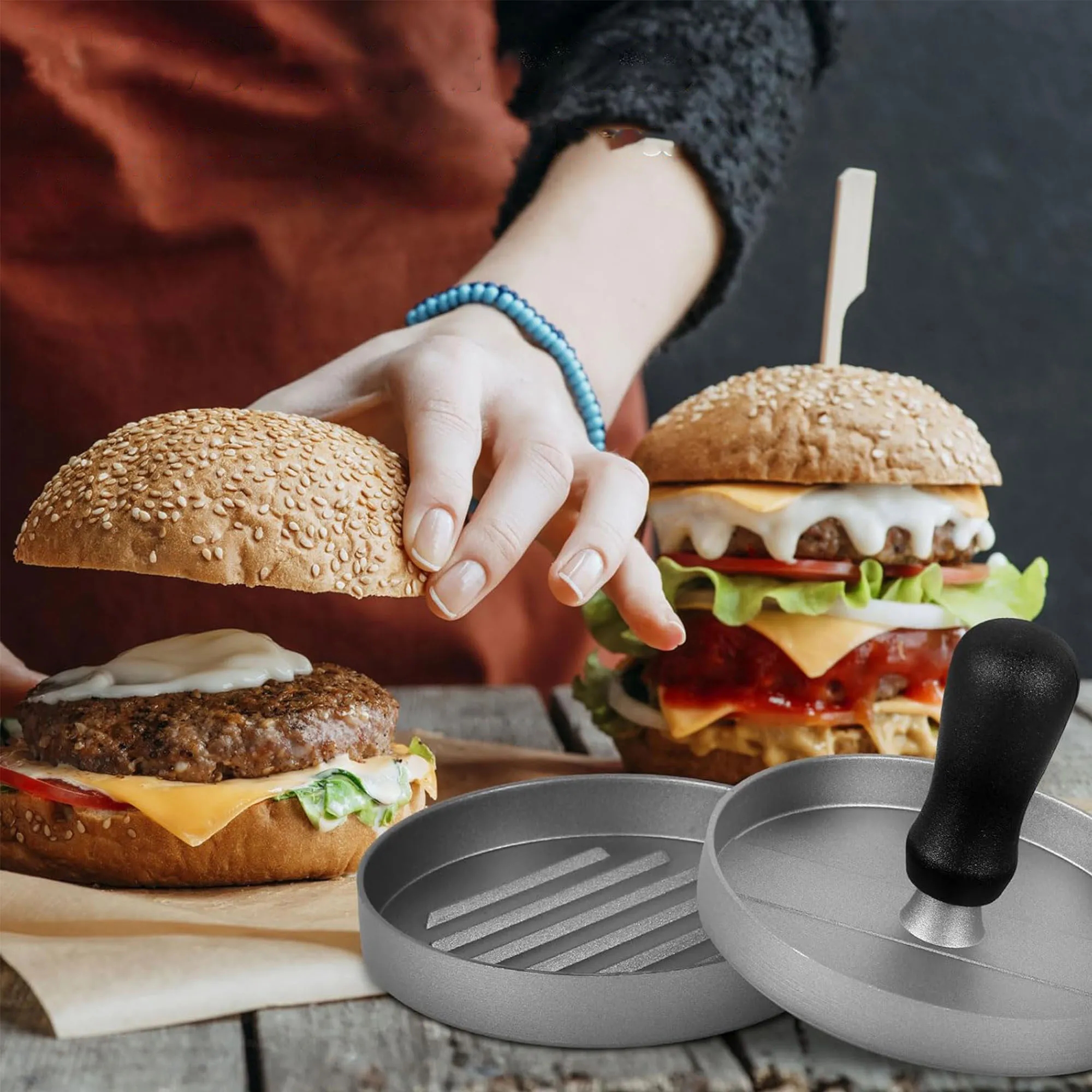 Round Aluminum Hamburger Press 9