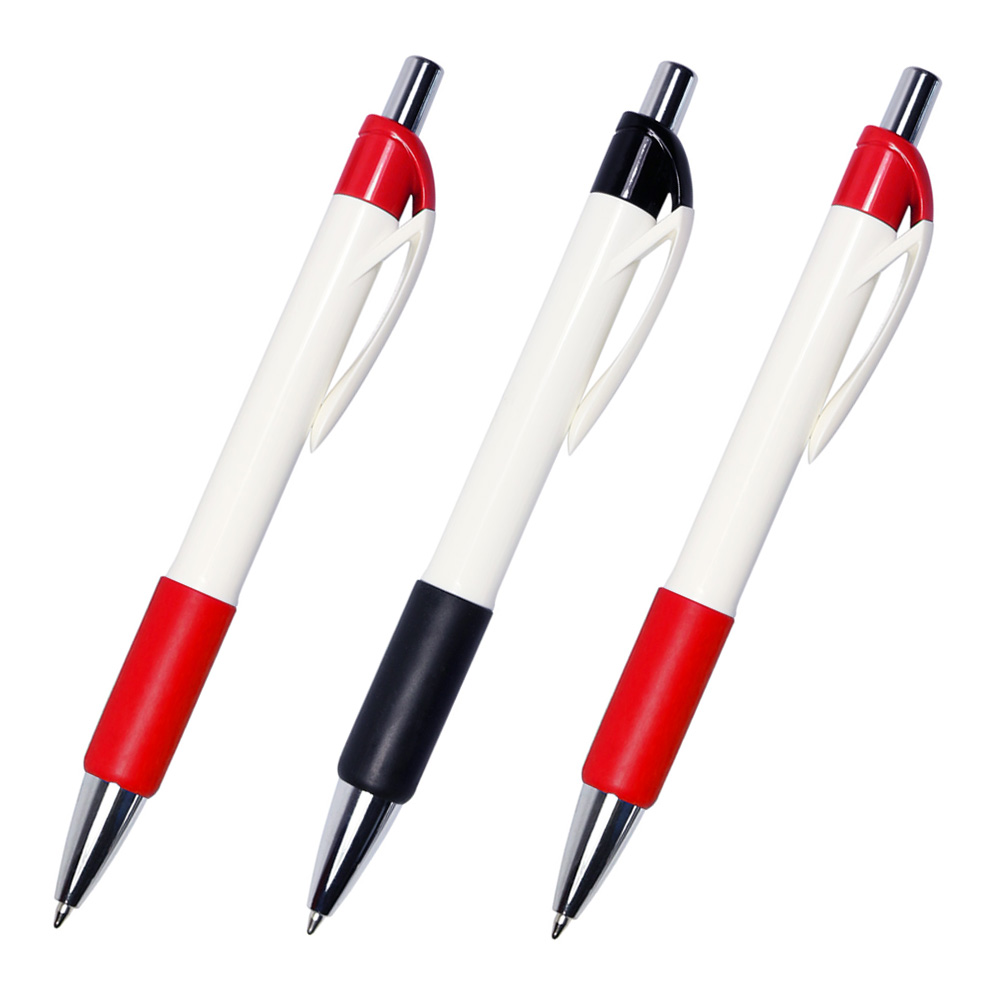 Rubber Grip White Plastic Pen 3
