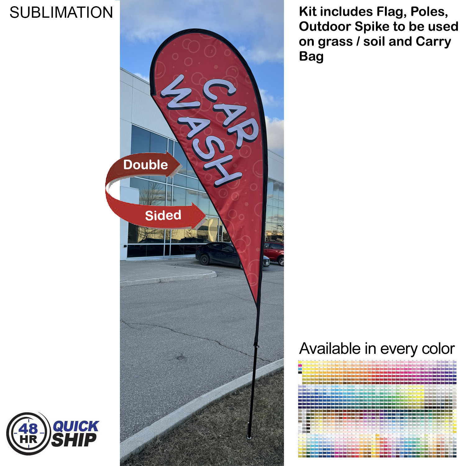 48 Hr Quick Ship - 12' Medium Tear Drop Flag Kit, Full Color Graphics Double Sided, Spike and Bag. 8