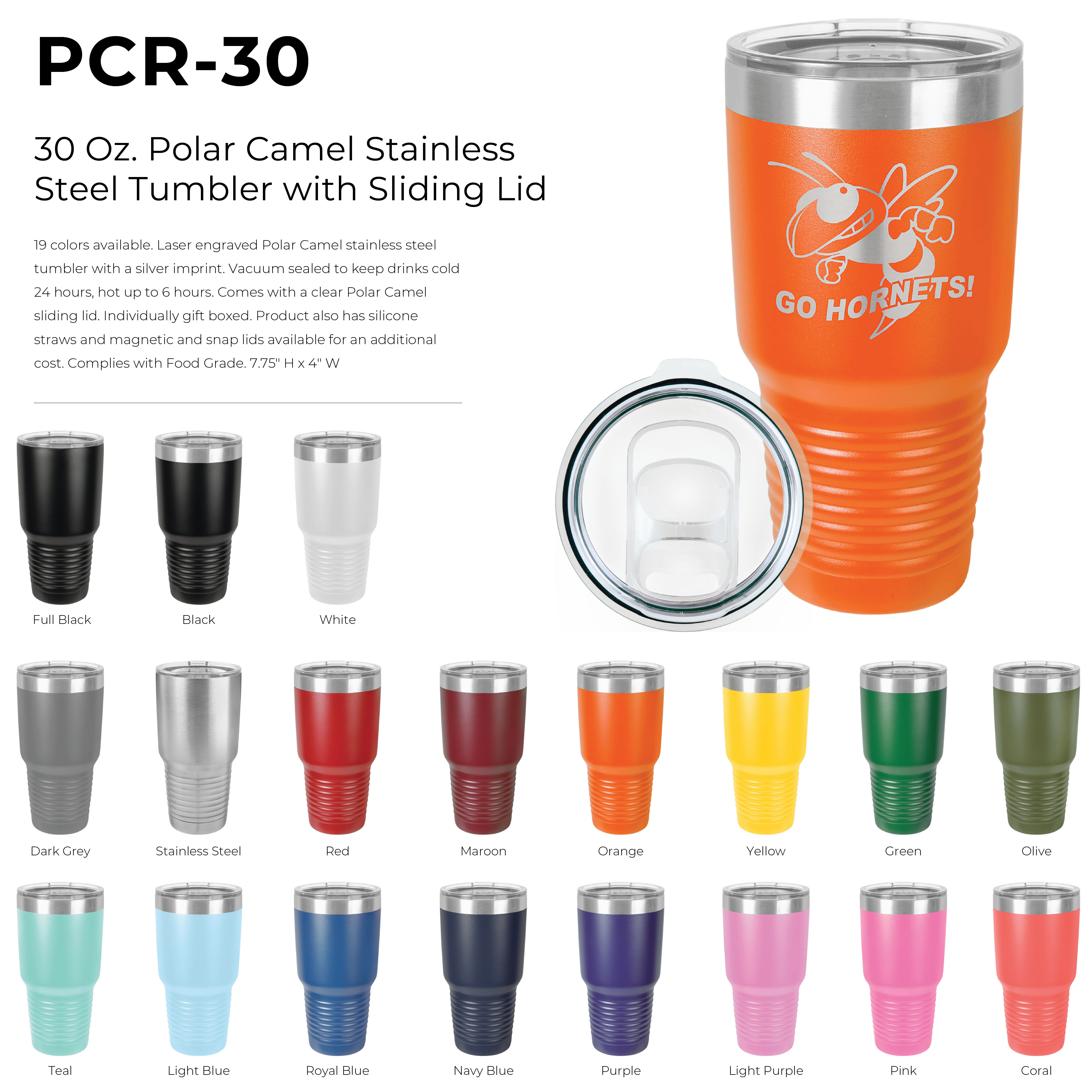 30 Oz. Polar Camel Stainless Steel Tumbler with Sliding Lid 83