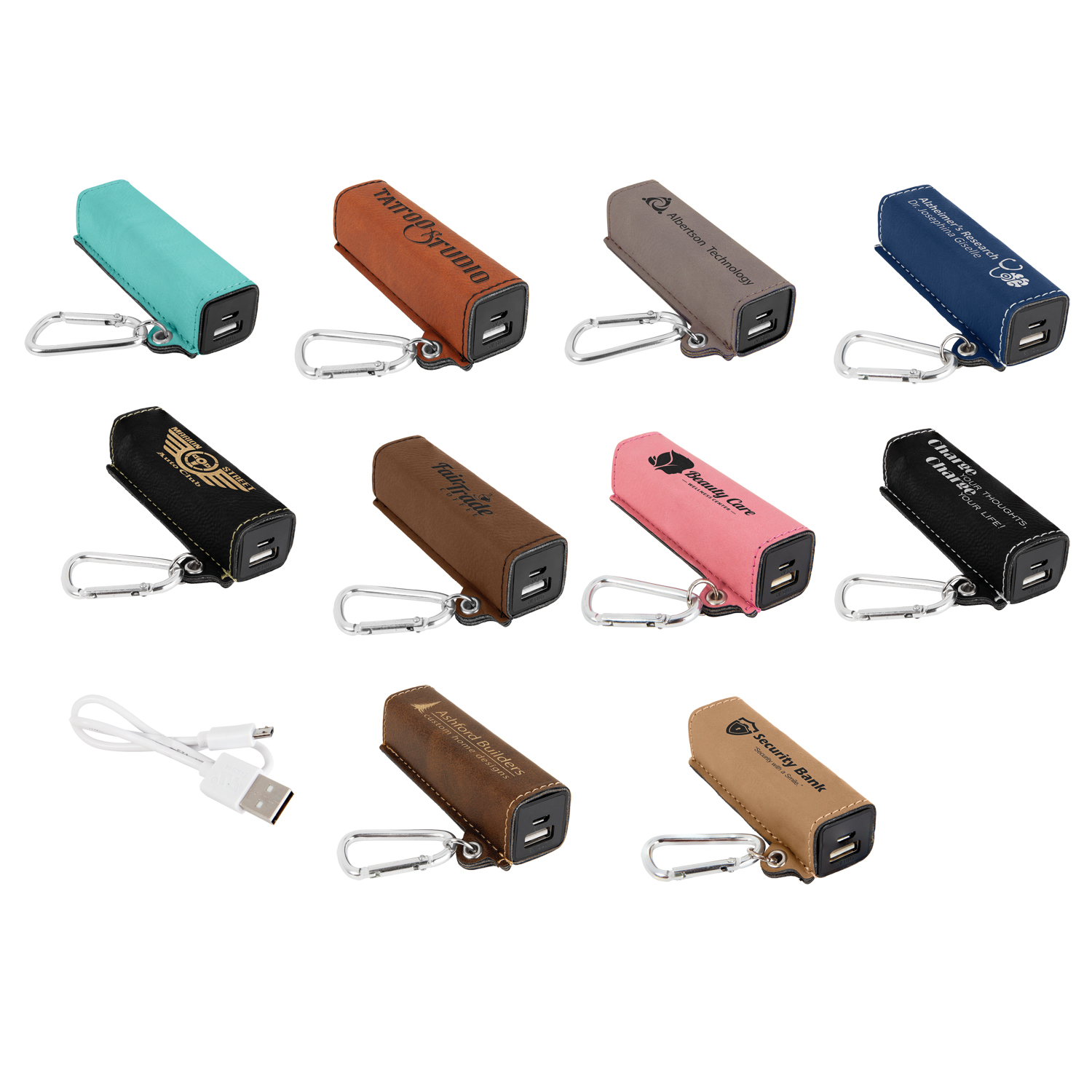 2200mAh Leatherette Power Bank with USB Cord 2