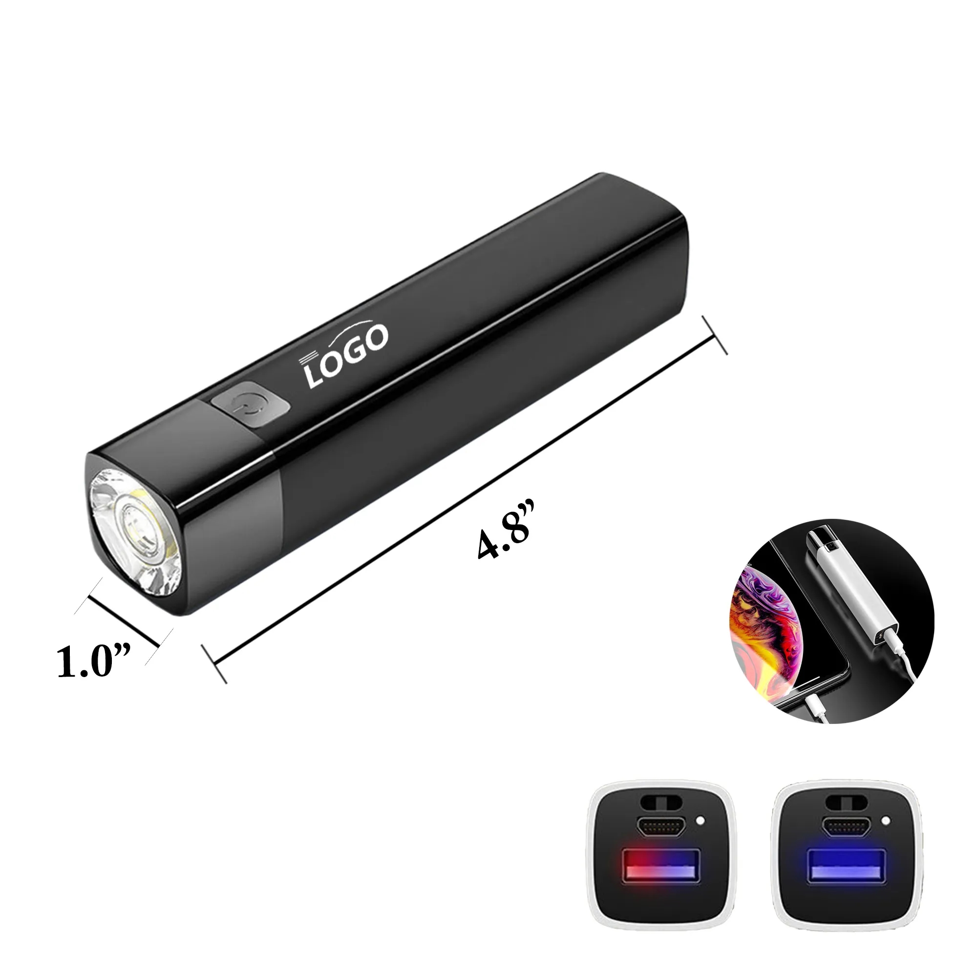 MOQ100 1200mAh ABS Flashlight Power Bank USB Outdoor 3
