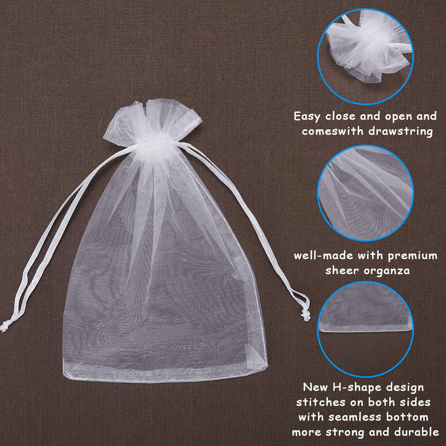 Wedding Gift Party White Organza Mesh Drawstring Bag 3