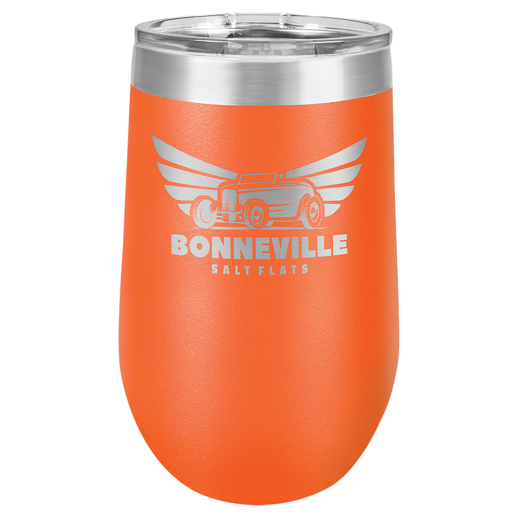 16 oz. Orange Laser Engraved Polar Camel Stemless Wine Tumbler w/Clear Lid 1