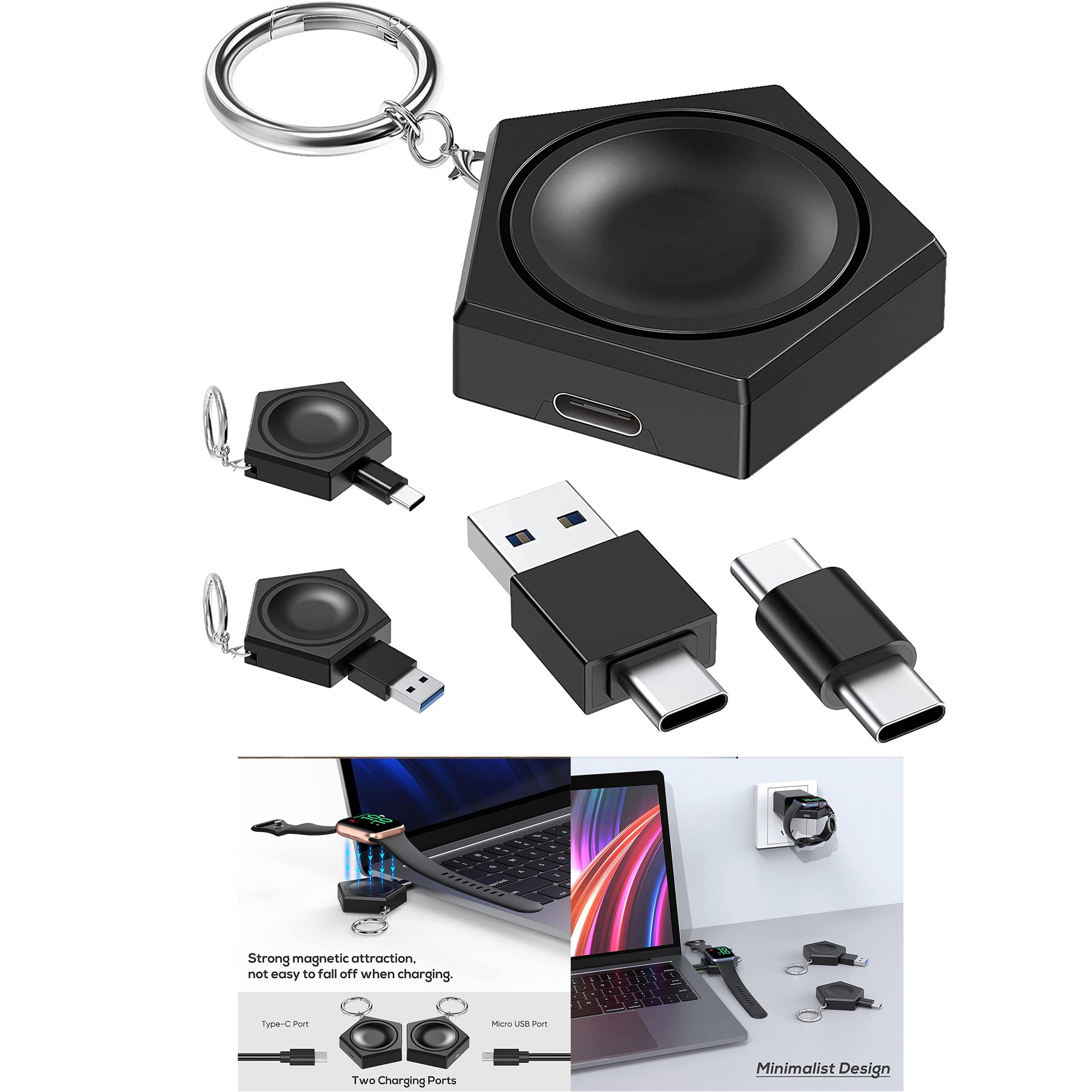 Portable Wireless Charger with USB C to C/A Adapter for Traveling 2