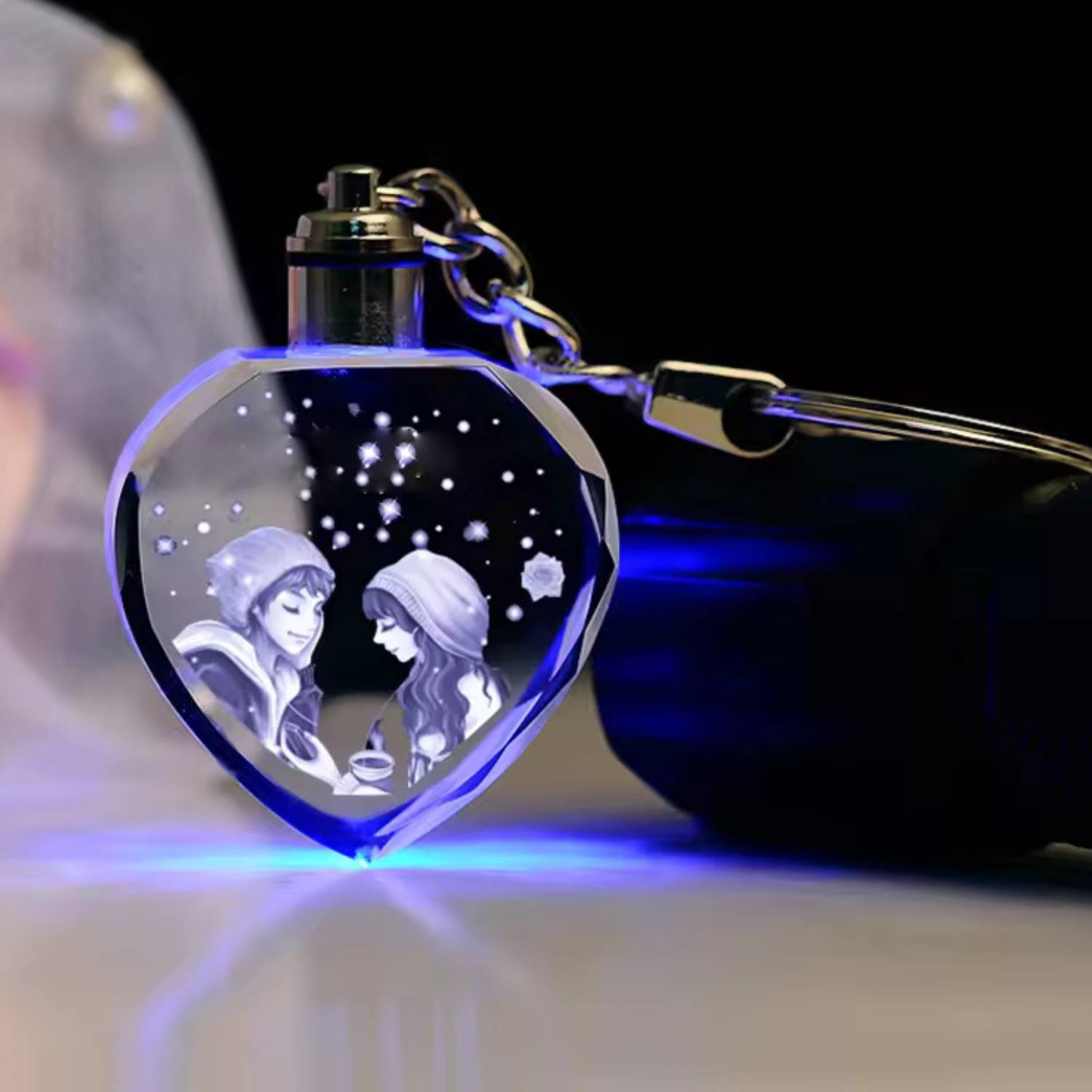 Round Shaped LED Light Crystal Keychain 8