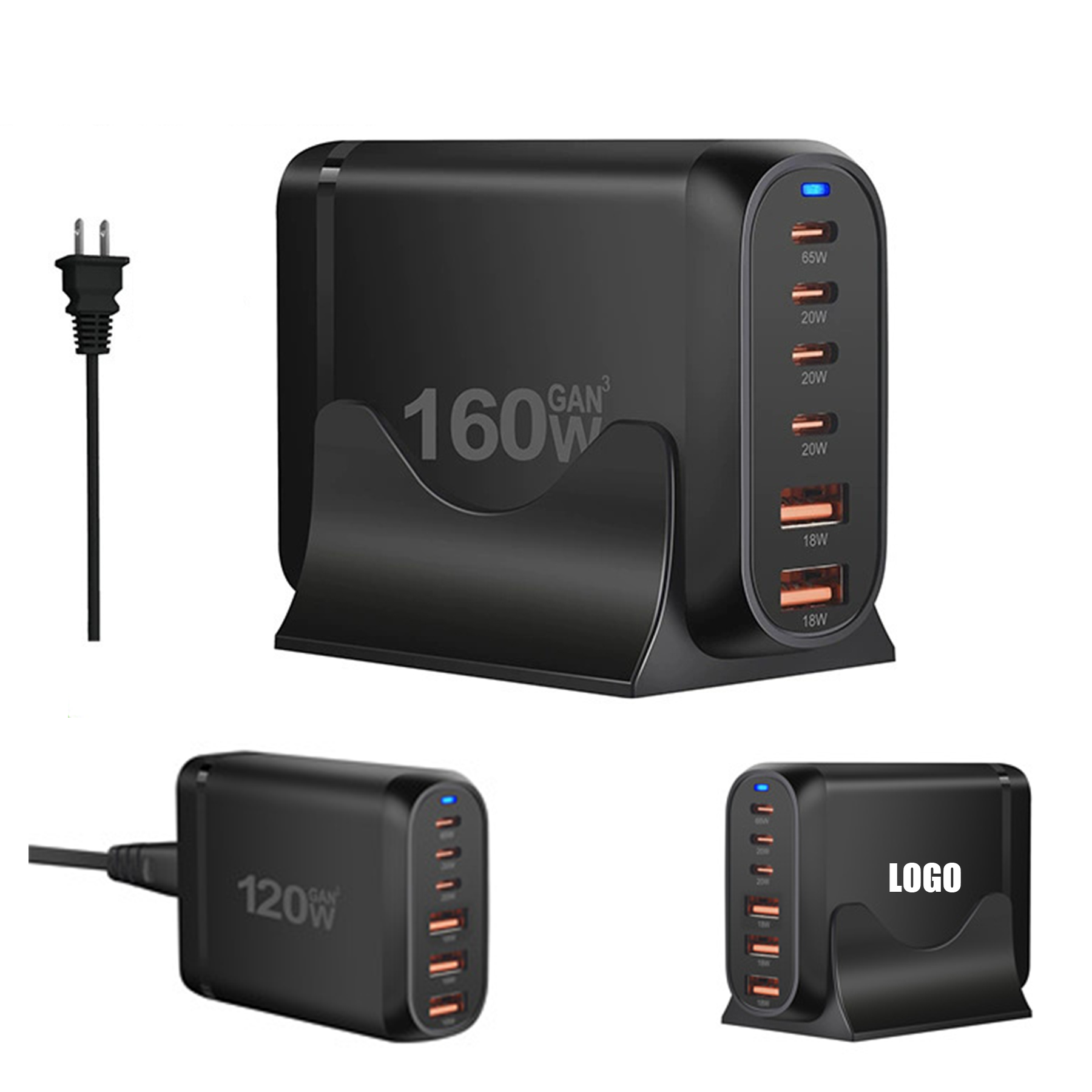 160W 6-Port GaN USB C Charger Block Fast Charging 1