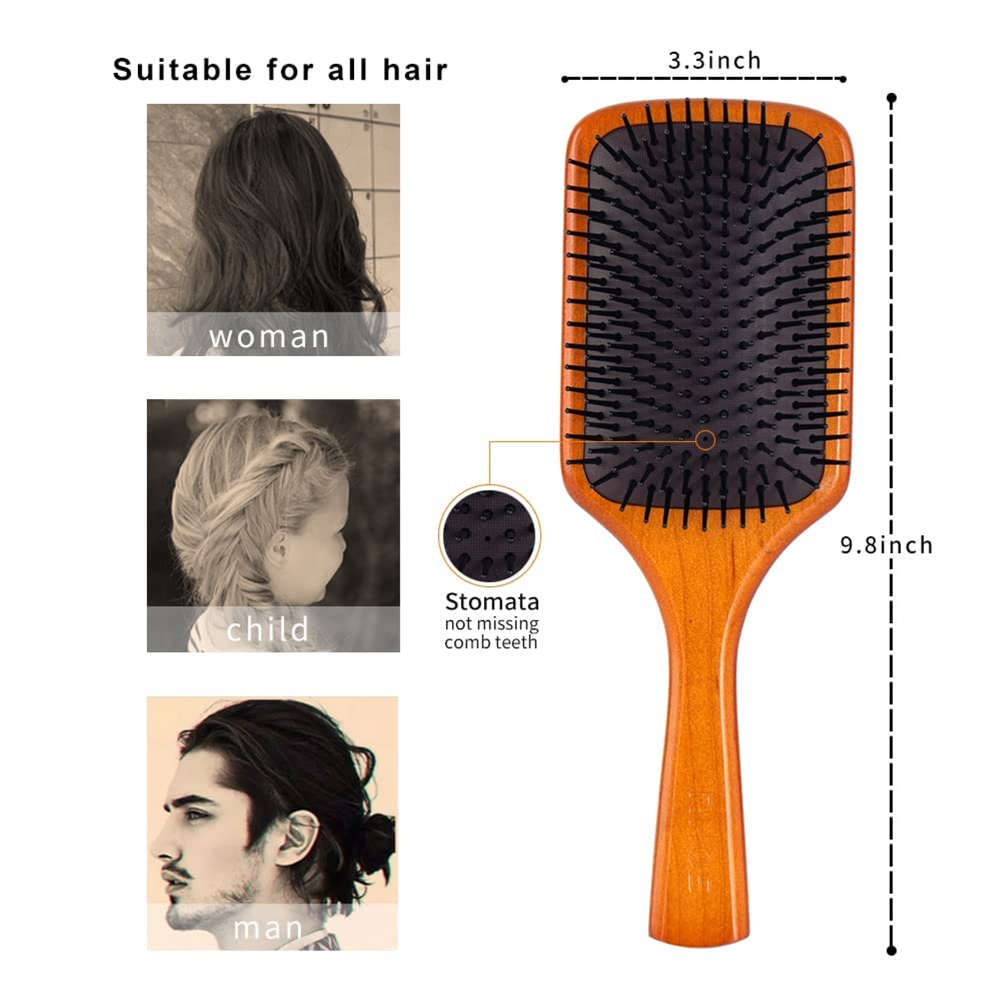 Wooden Paddle Hair Brush With Nylon Bristles For Men Women 2