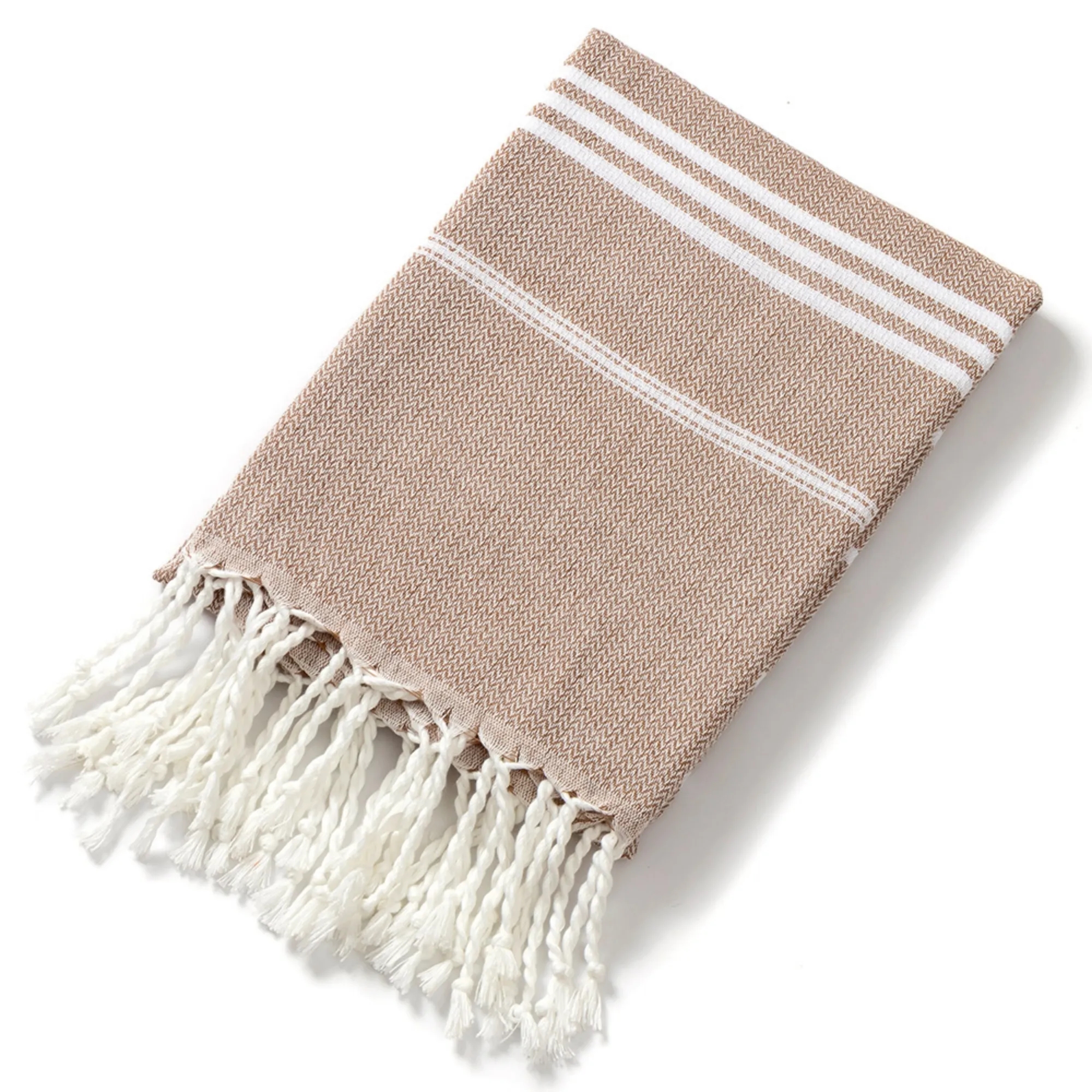 Oversized Poly-Cotton Fringed Jacquard Striped Bath Towel 5