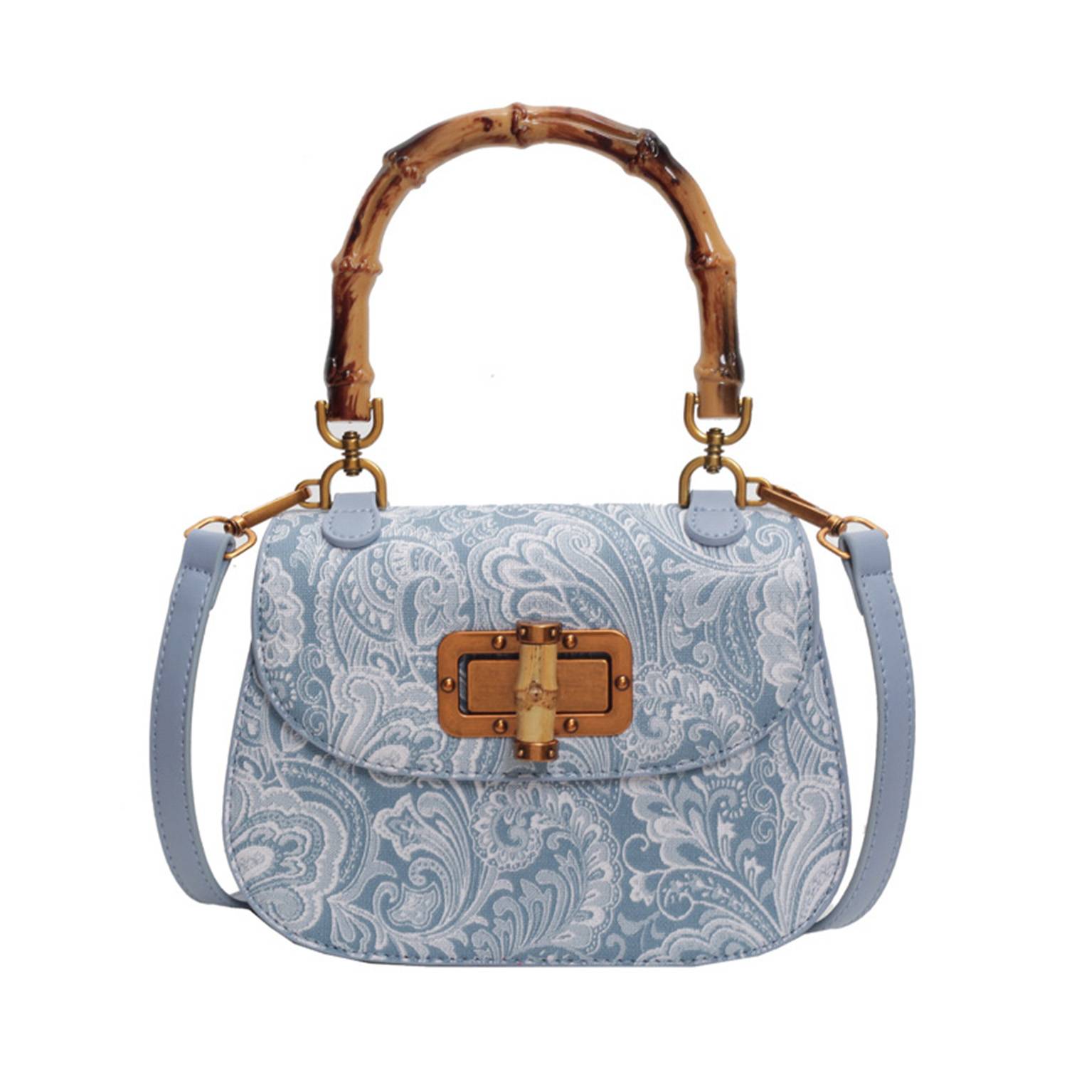 Bamboo Handle PU Leather Crossbody Handbag 2