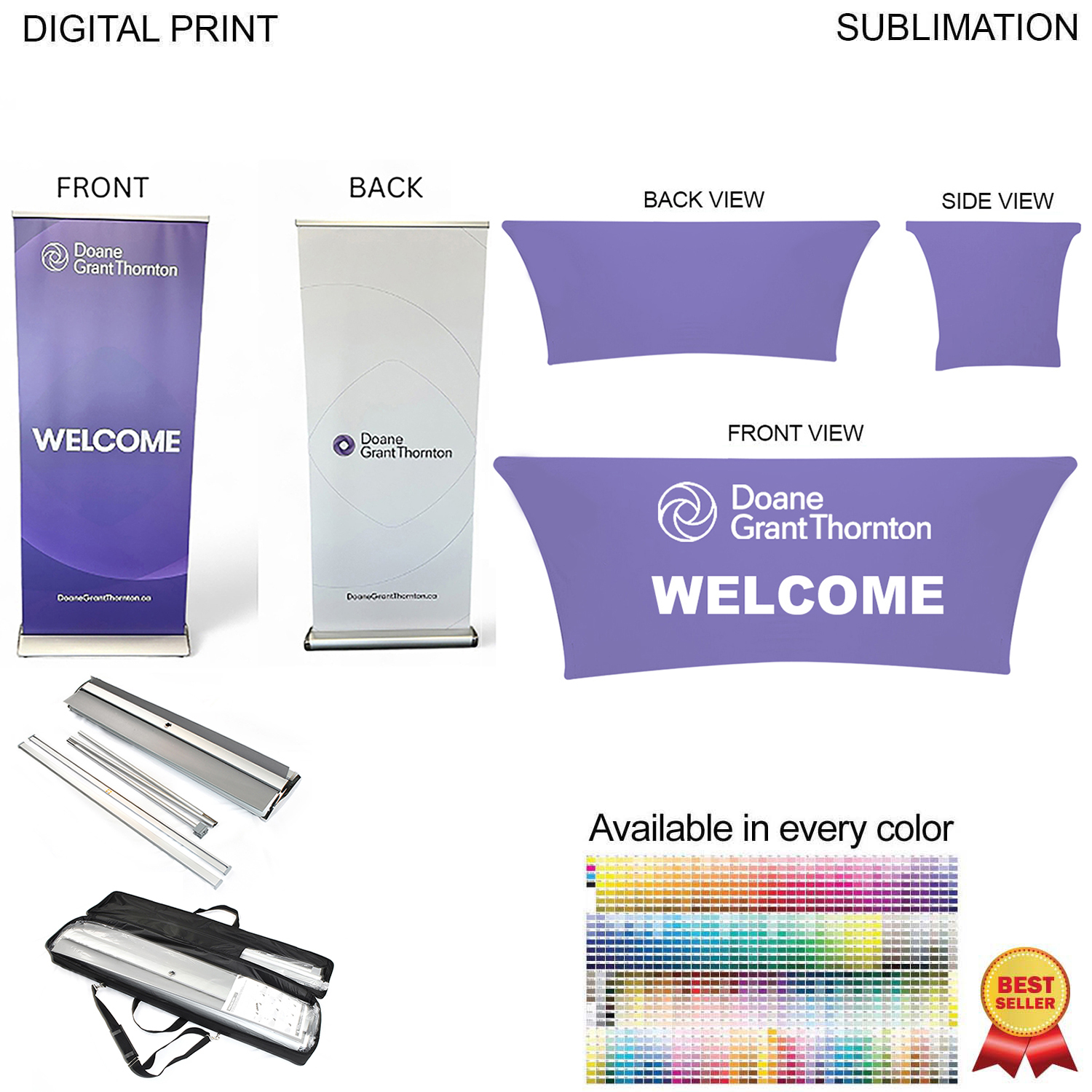 48Hr Quick Ship - Outdoor Event Package 4, Double sided deluxe pull up banner + 6' box fit Cloth