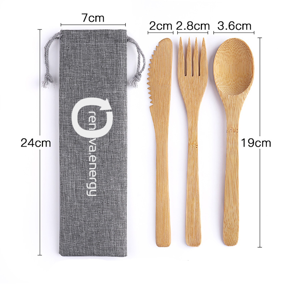 3Pcs Bamboo Travel Utensils Set with Carrying Bag 2