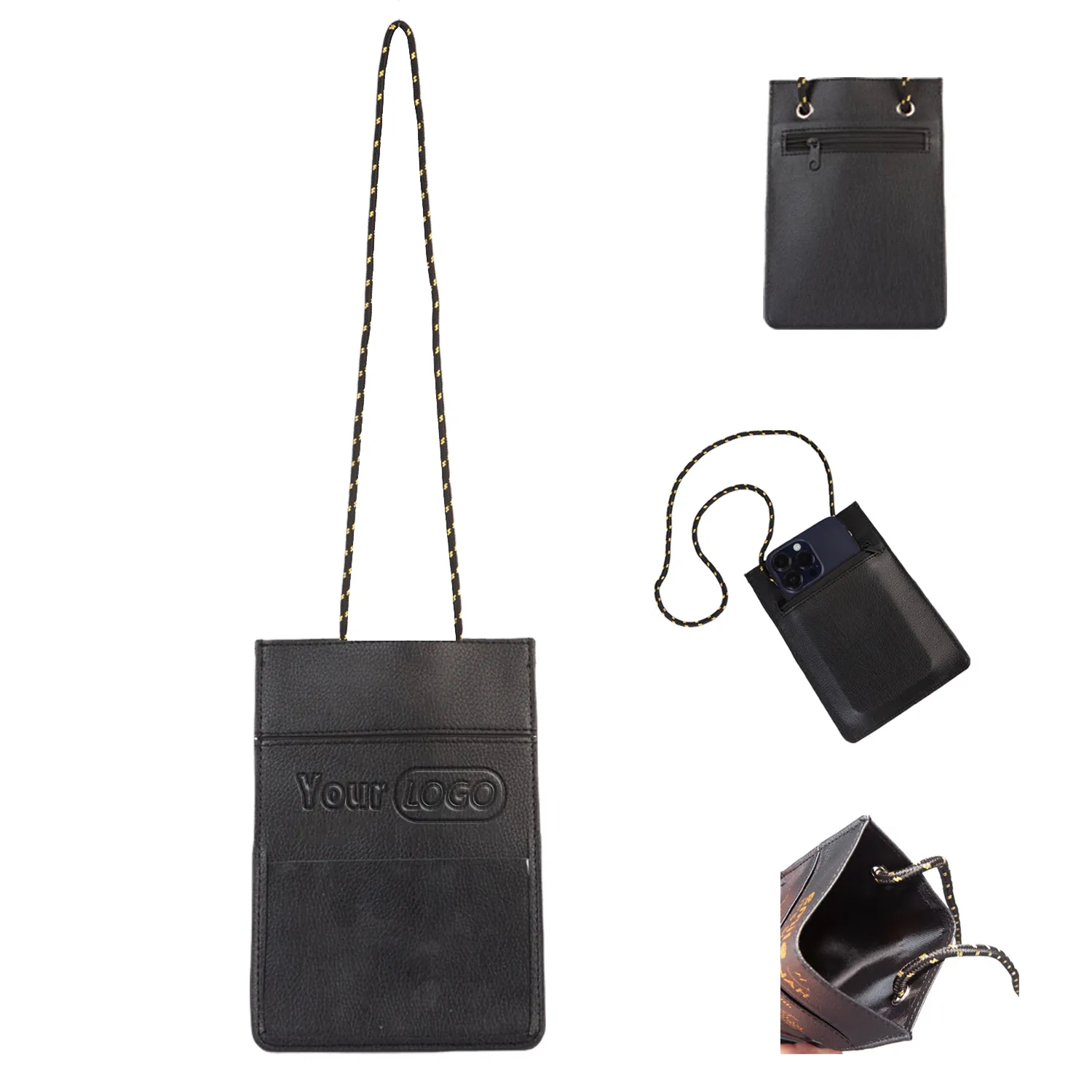 Black Rectangular Shoulder Bag with Strap 2