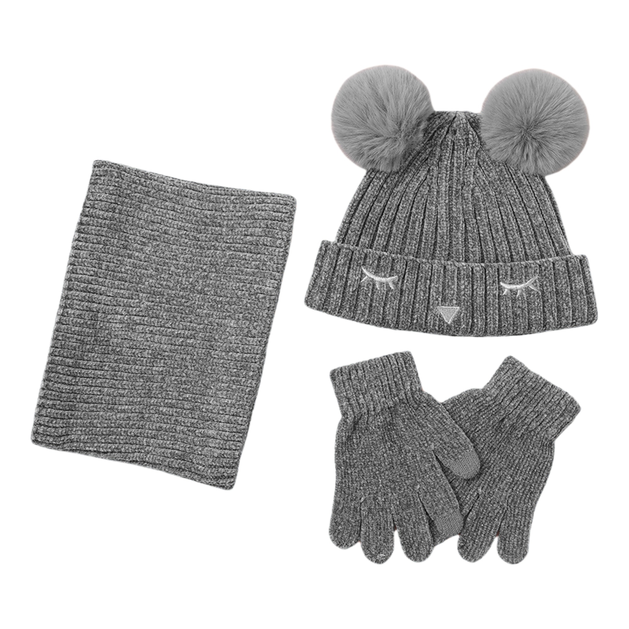 Children Three-Piece Winter Velvet Warm Knitted Hat Set 3