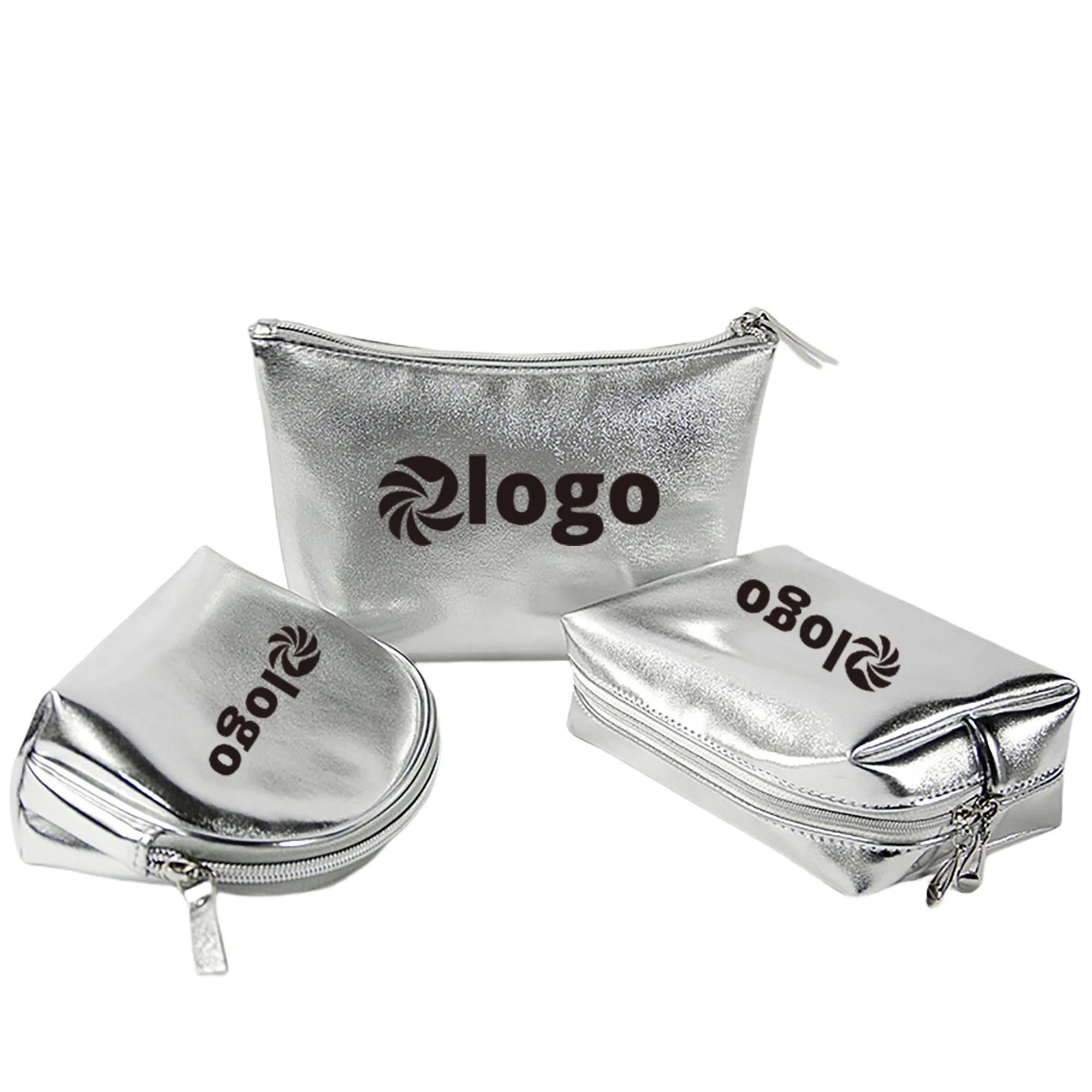 Silver Pu Leather Cosmetic Bags Set-3pcs 4