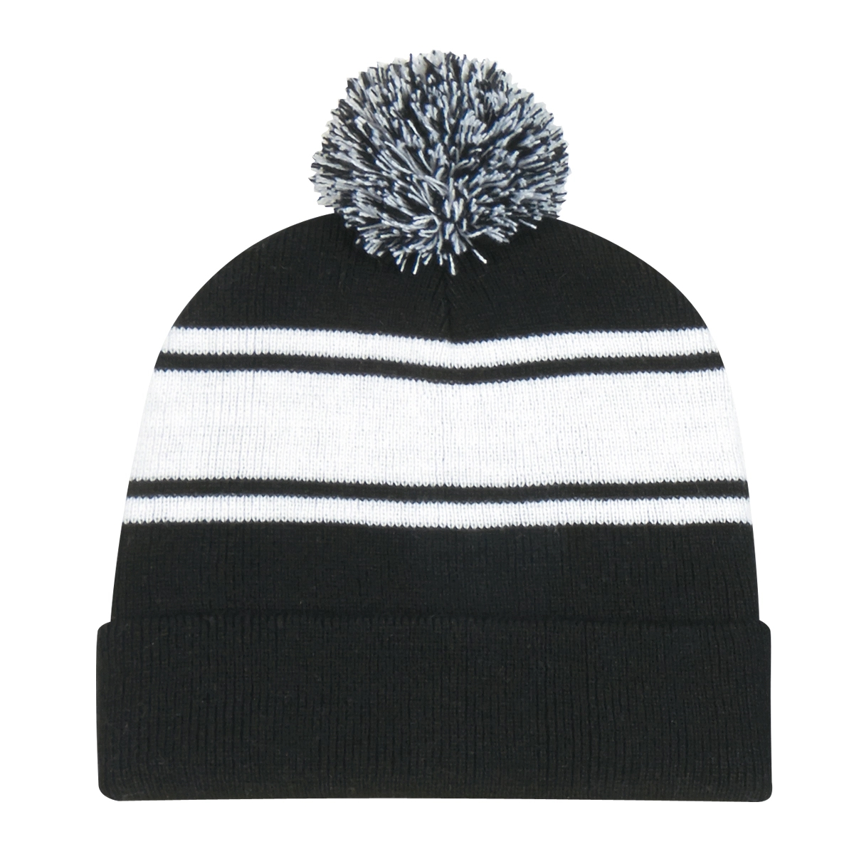 Two-Tone Knit Pom Beanie With Cuff 6