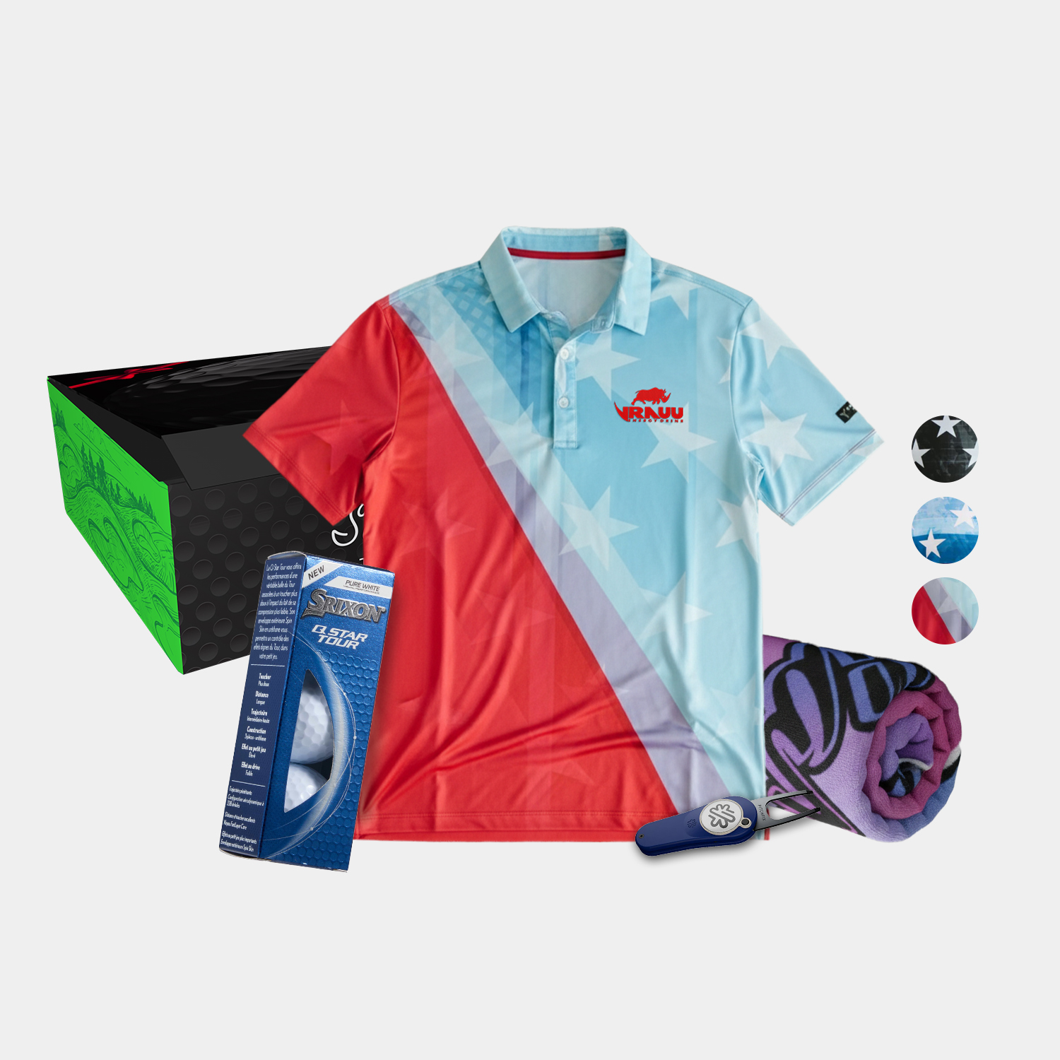 YATTA Golf® Patriot Men's Polo Shirt, Towel, Srixon® Golf Balls & Pitchfix® 2.5 Divot Tool Gift Set 5