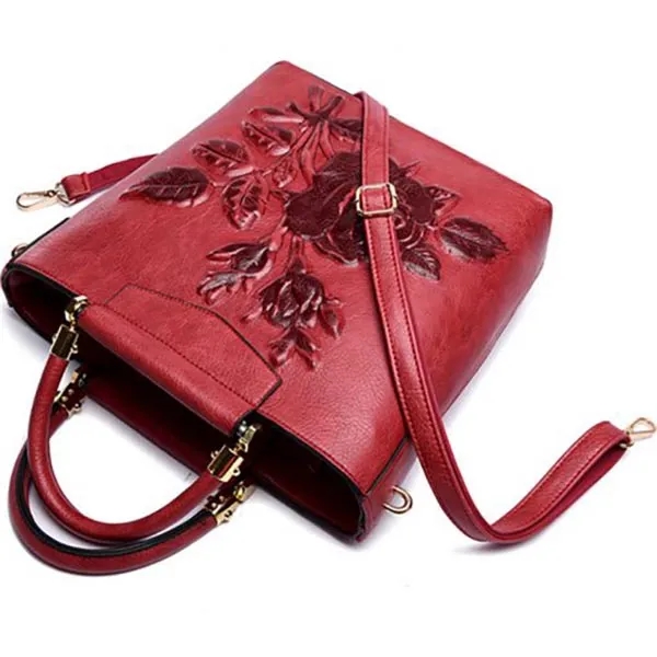 Embossed Floral Leather Handbag 5