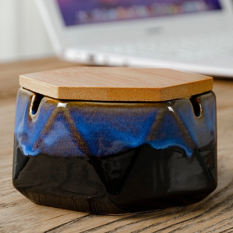 Custom Handmade Ceramic Ashtray With Bamboo Lid 9