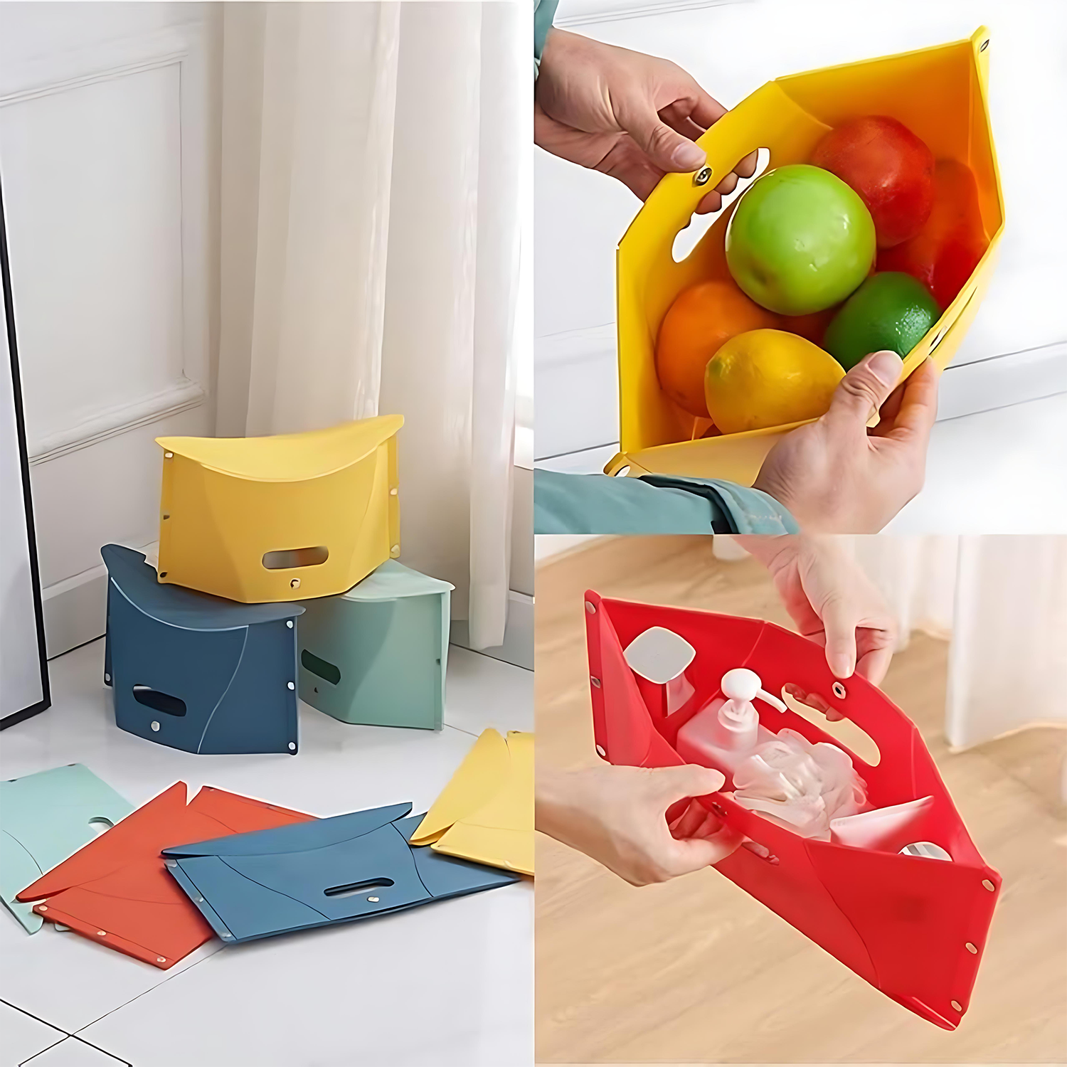 Plastic Stool with Storage Multifunctional Portable Folding 4