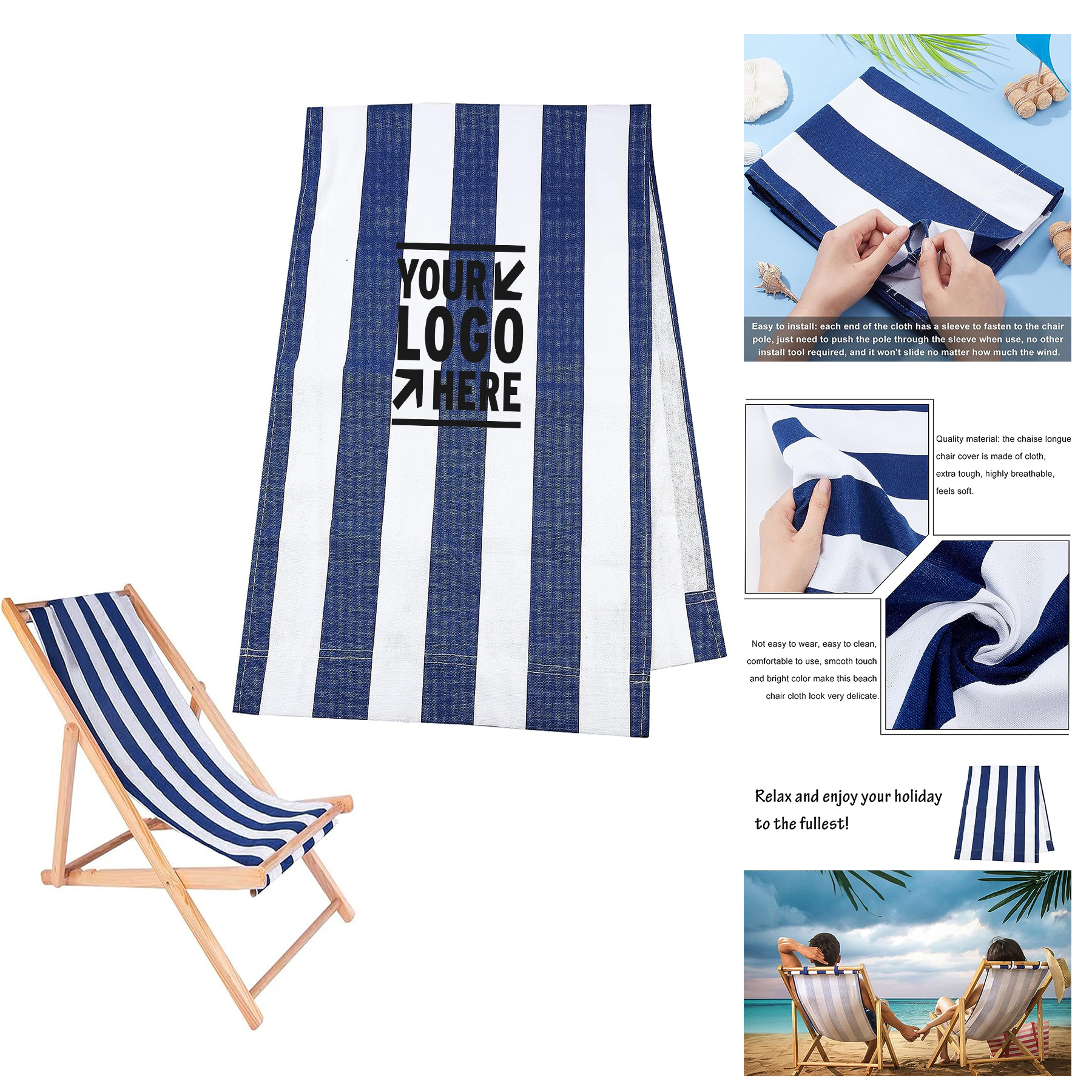 Replacement Canva Beach Blue White Stripes Casual Simple Sling Chair