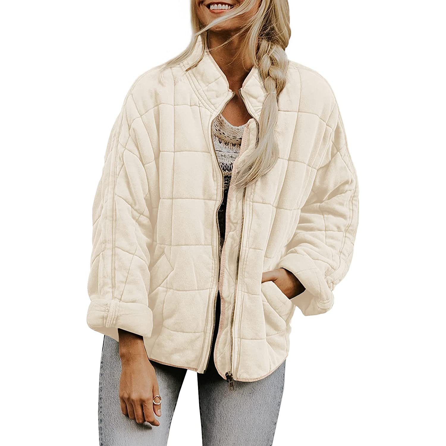 Womens Quilted Puffer Jackets Warm Outwear Tops with Pockets 2